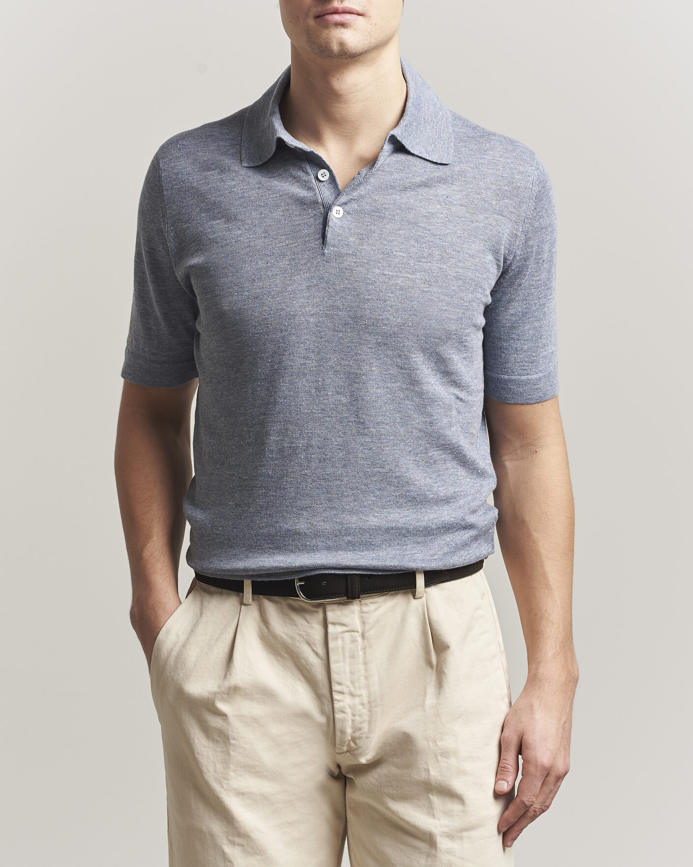 Herre | Polotrøjer | Brunello Cucinelli | Linen Knitted Polo Light Blue