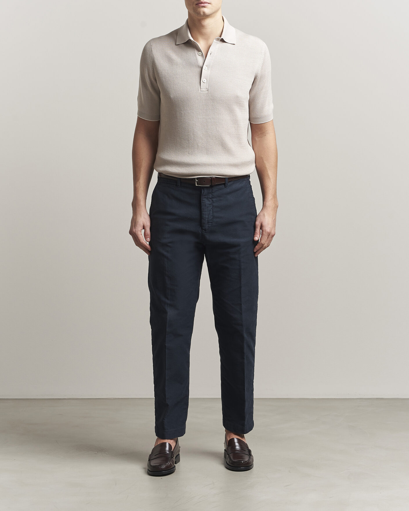 Herre | Polotrøjer | Brunello Cucinelli | Cotton Rib Knitted Polo Light Beige