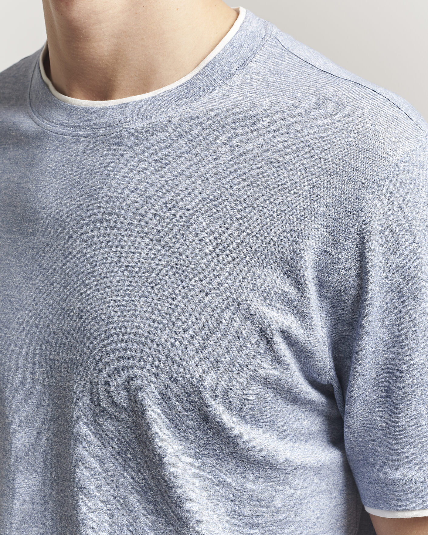 Herre | T-Shirts | Brunello Cucinelli | Double Collar Linen T-Shirt Light Blue
