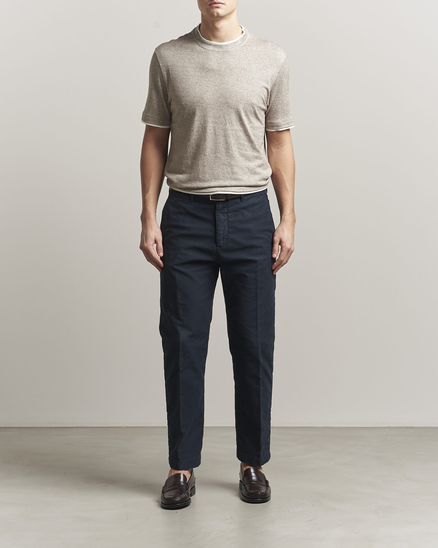 Herre | T-Shirts | Brunello Cucinelli | Double Collar Linen T-Shirt Brown