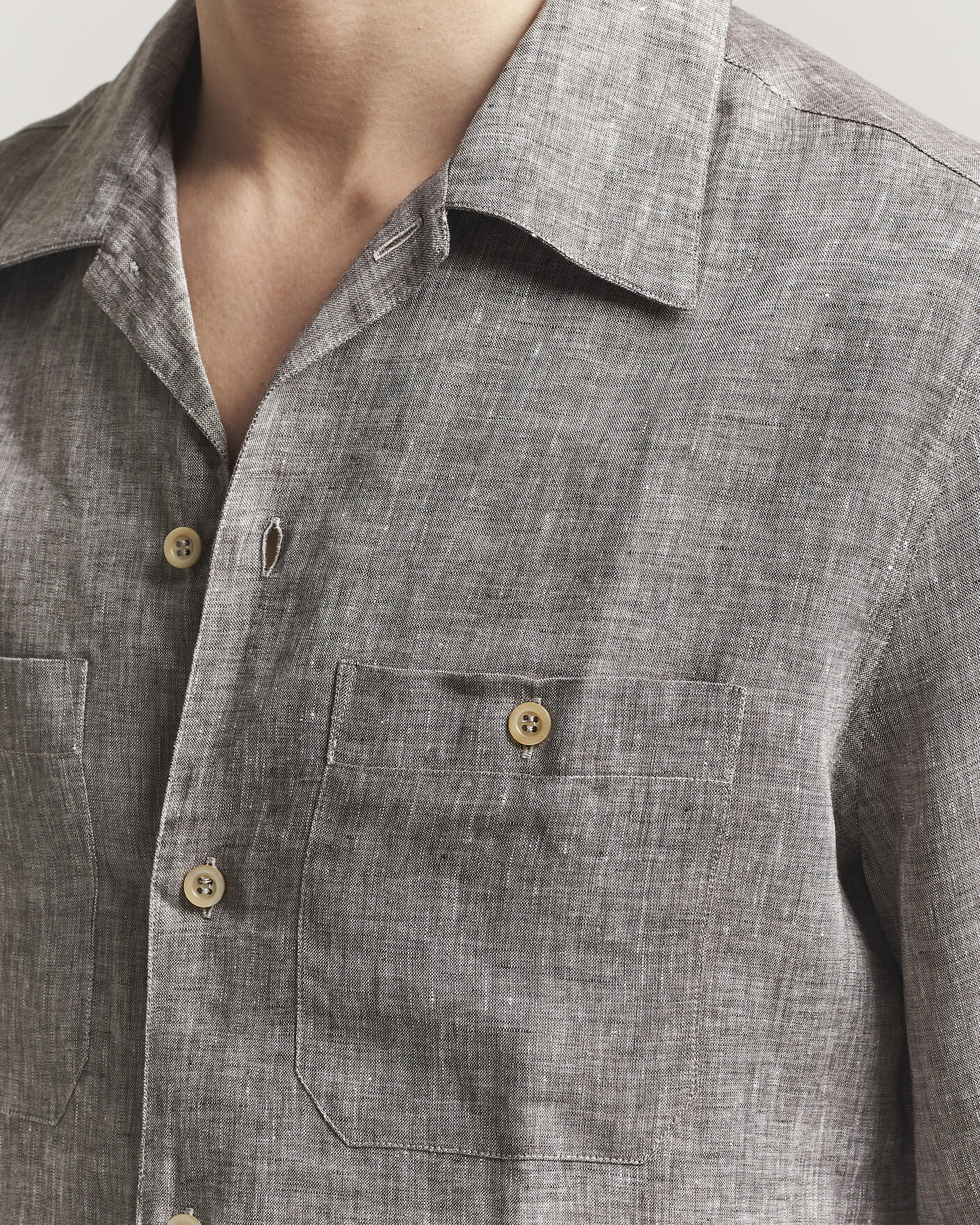 Herre | Skjorter | Brunello Cucinelli | Linen Double Pocket Camp Shirt Brown
