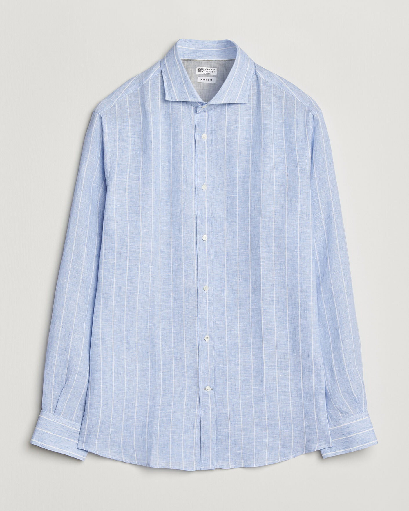 Herre | Skjorter | Brunello Cucinelli | Easy Fit Linen Shirt Light Blue Stripe