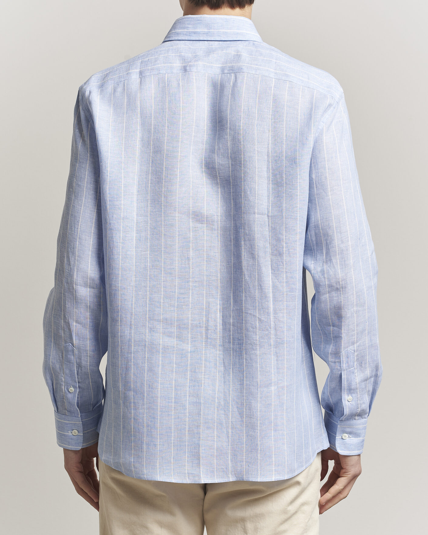 Herre | Skjorter | Brunello Cucinelli | Easy Fit Linen Shirt Light Blue Stripe