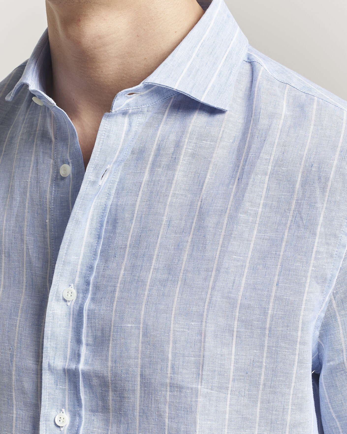 Herre | Skjorter | Brunello Cucinelli | Easy Fit Linen Shirt Light Blue Stripe