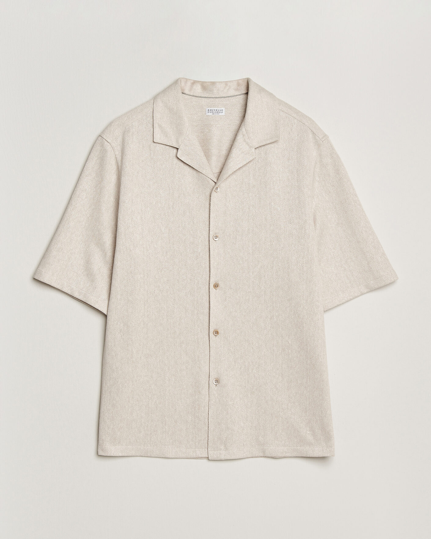 Herre | Skjorter | Brunello Cucinelli | Linen Herringbone Camp Shirt Light Beige