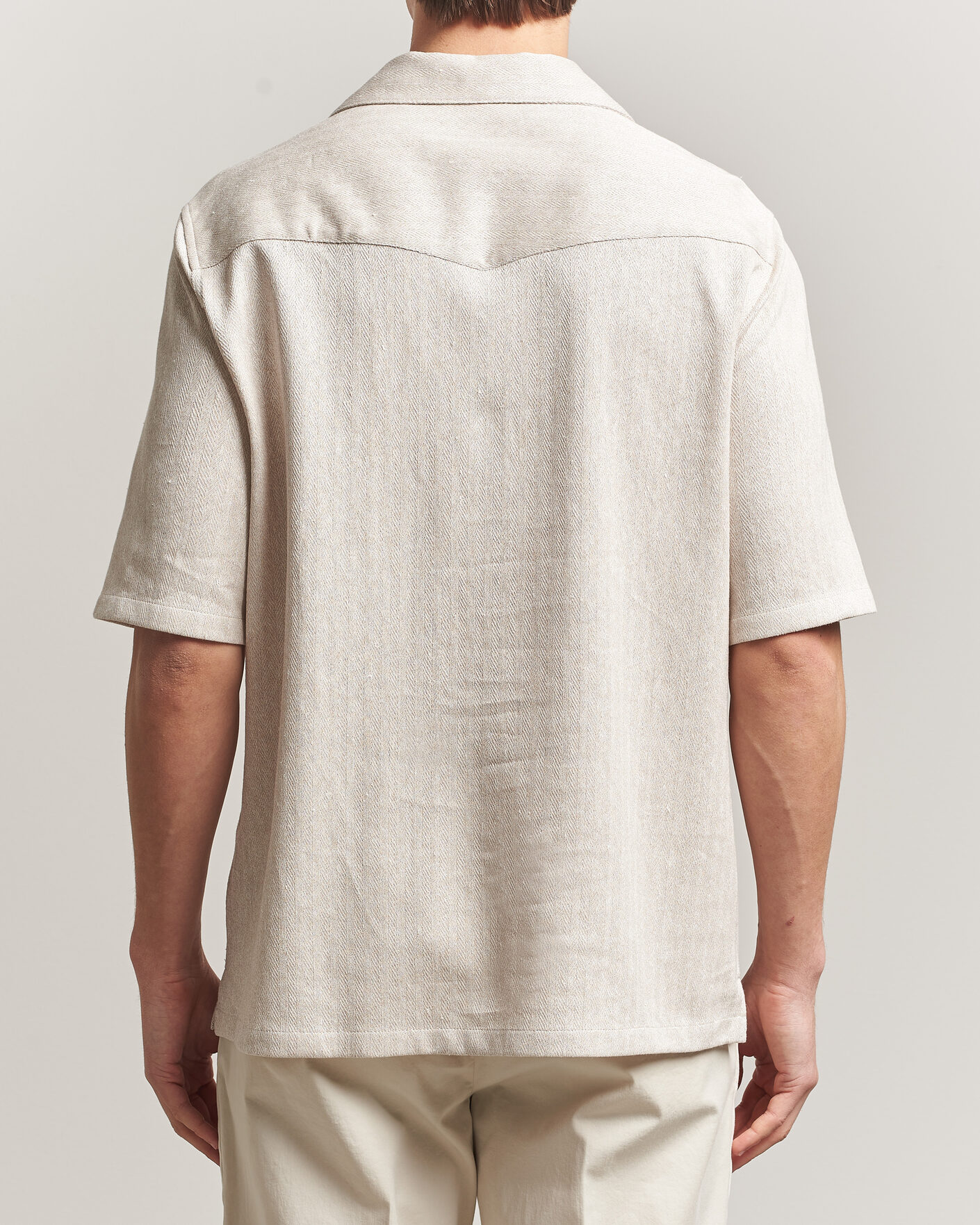Herre | Skjorter | Brunello Cucinelli | Linen Herringbone Camp Shirt Light Beige