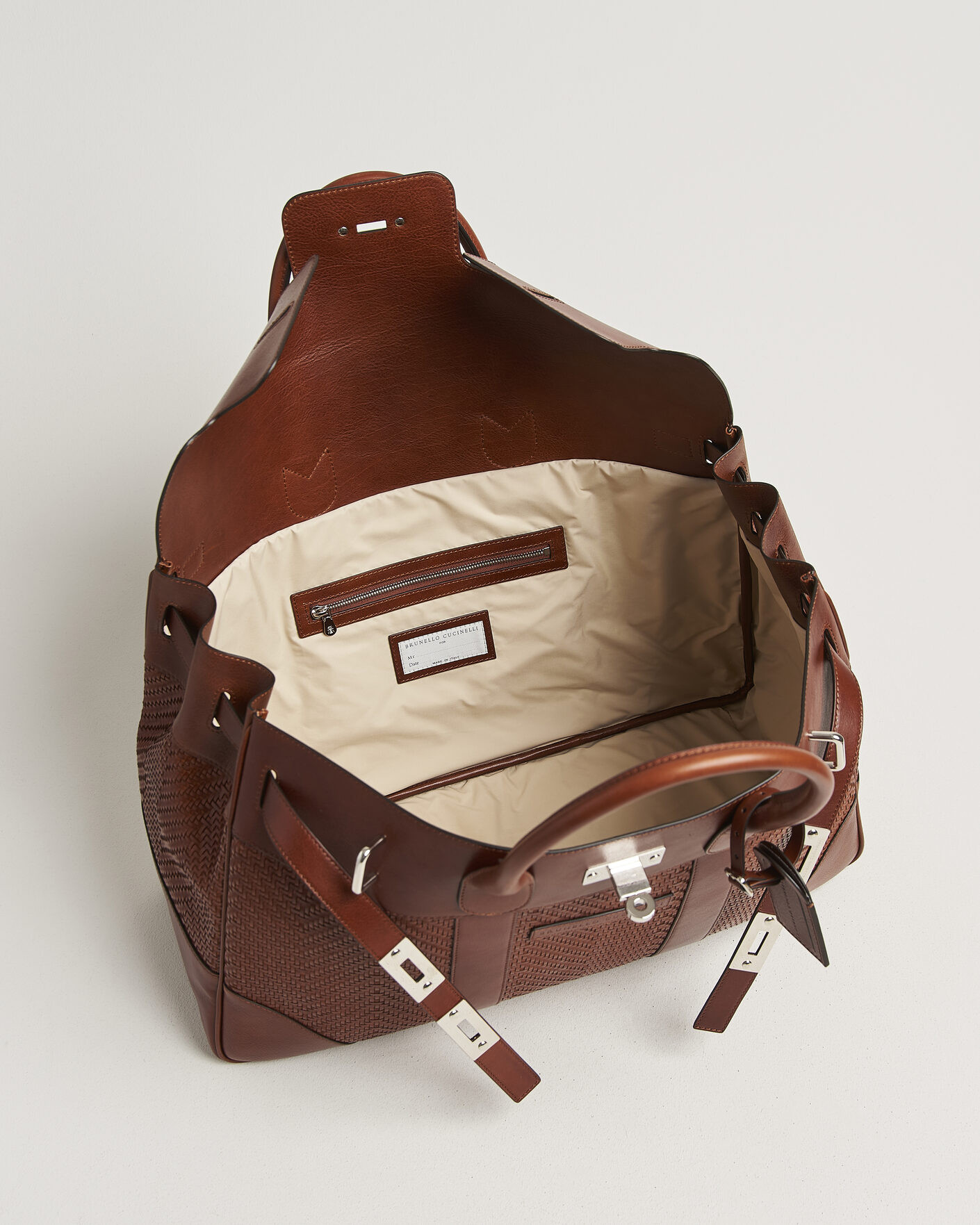 Herre | Tasker | Brunello Cucinelli | Woven Leather Duffle Bag Burnished Calf