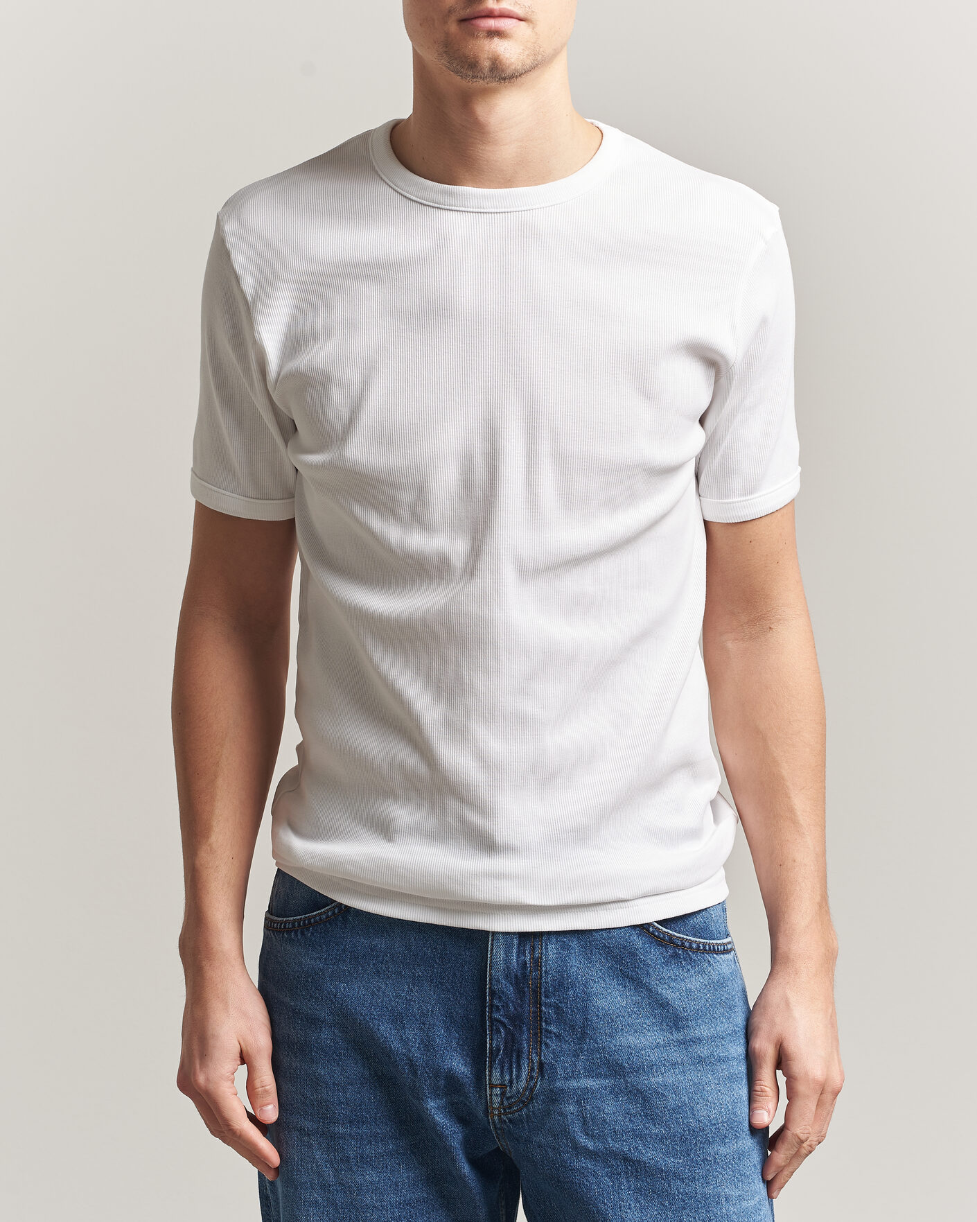 Herre | T-Shirts | Bread & Boxers | Ribbed Crew Neck T-Shirt White