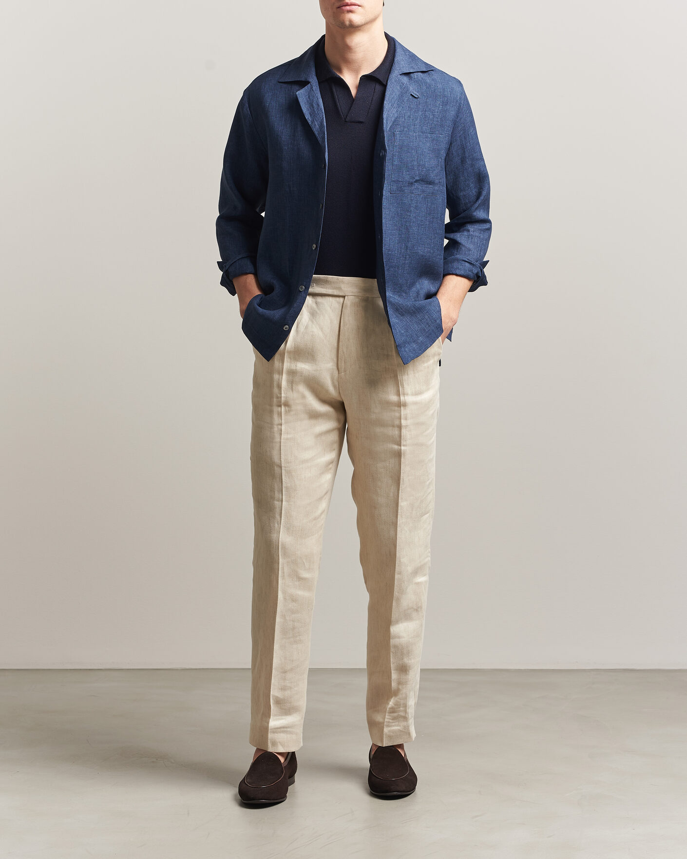 Herre | Skjorter | Lardini | Paul Linen Resort Shirt Dark Blue