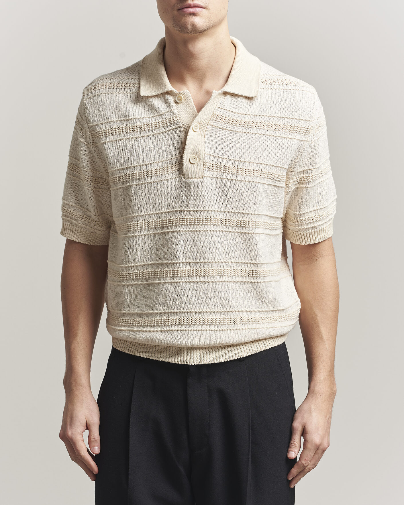 Herre | Polotrøjer | Lardini | Strcture Knitted Organic/Recycled Cotton Polo White
