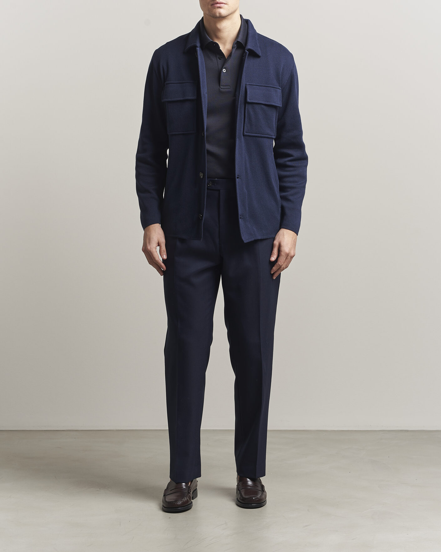 Herre | Jakker | Lardini | Knitted Cotton Pocket Shirt Jacket Navy