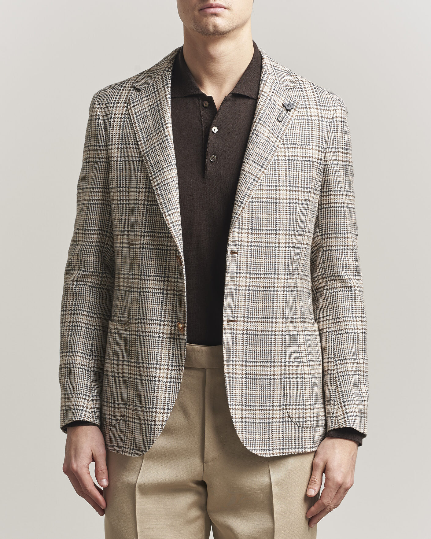 Herre | Blazere & jakker | Lardini | Multi Check Cotton/Linen Blazer Beige