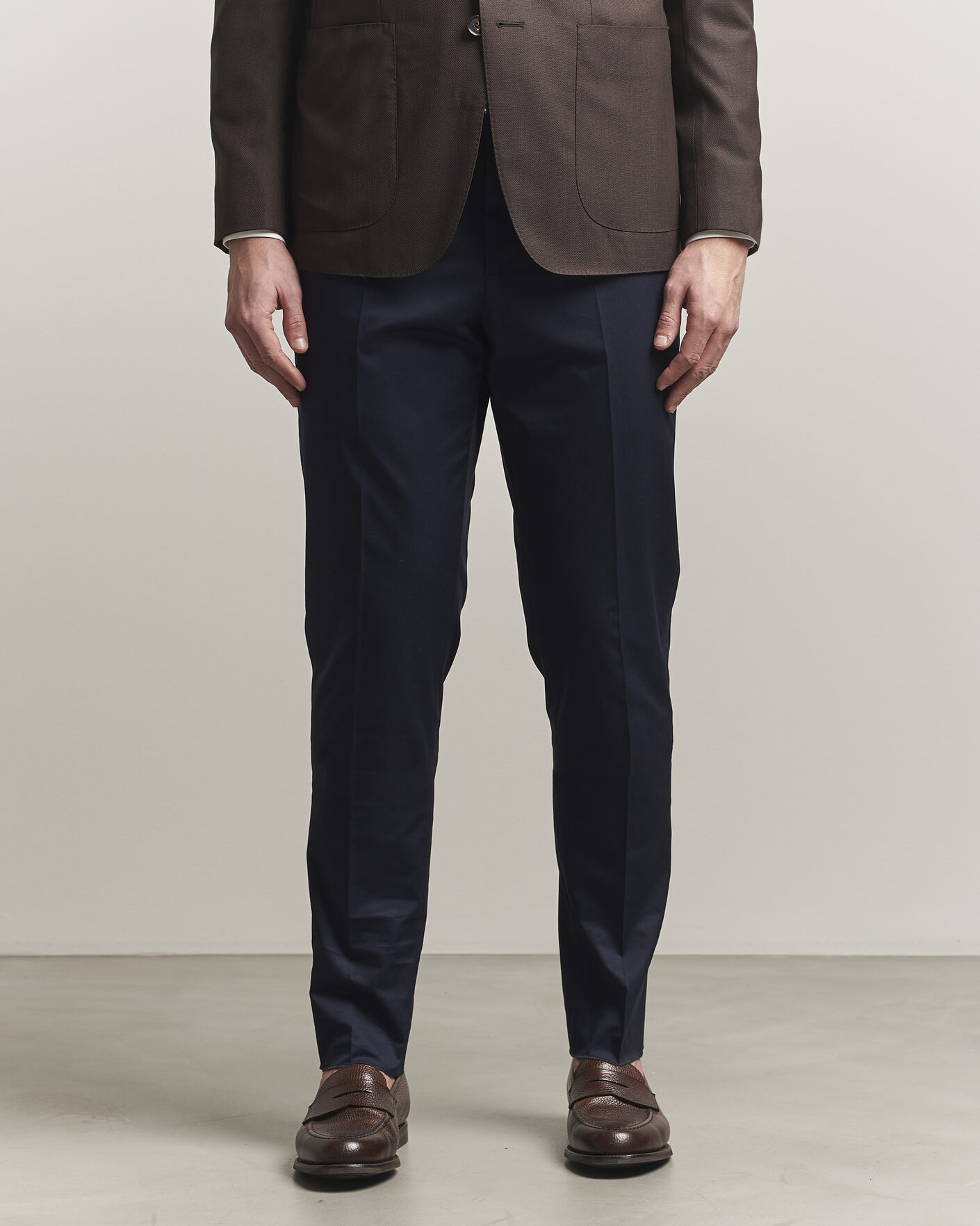 Herre | Bukser | Lardini | Lyon Cotton Twill Stretch Trousers Navy