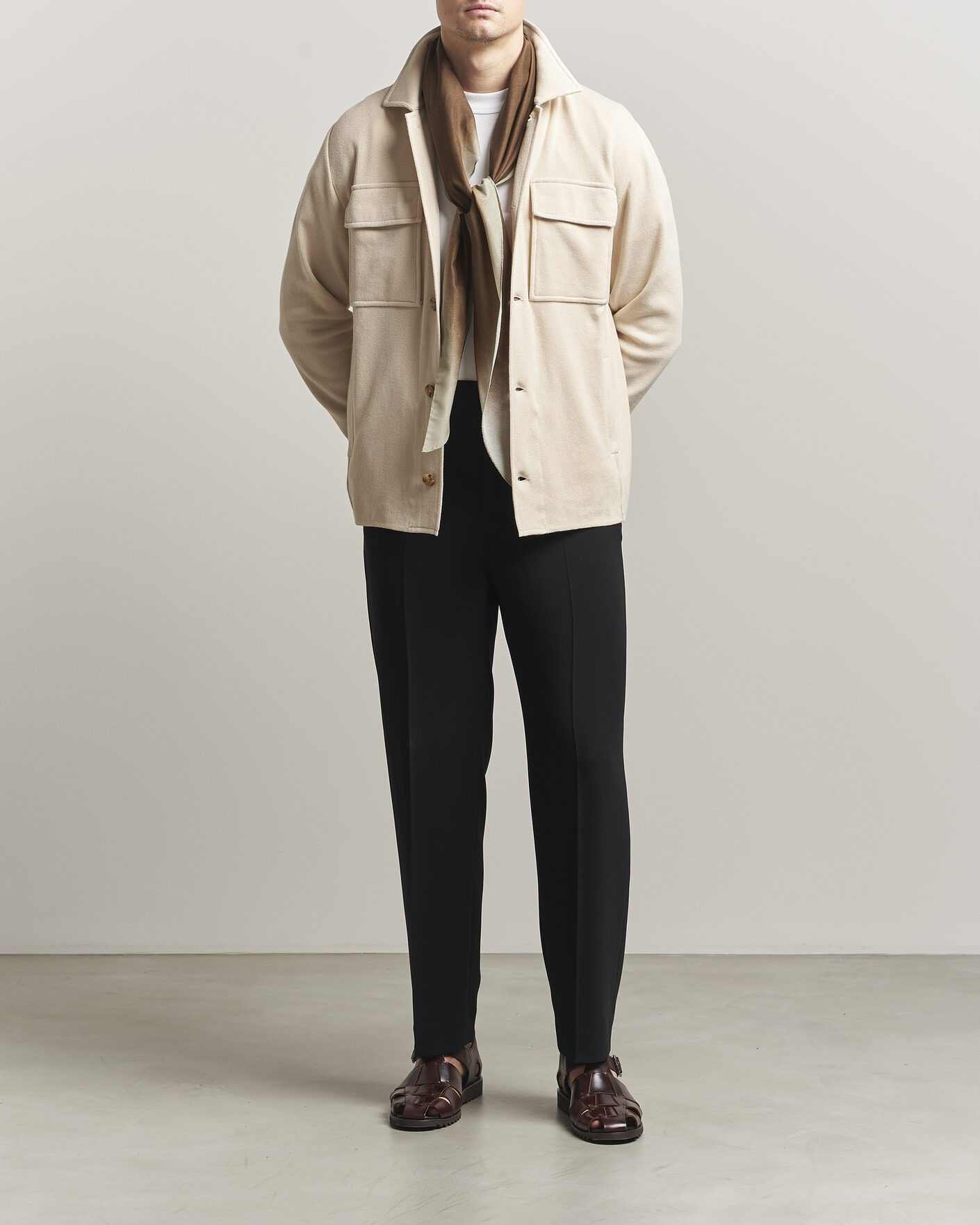 Herre | Jakker | Lardini | Knitted Cotton Pocket Shirt Jacket Beige