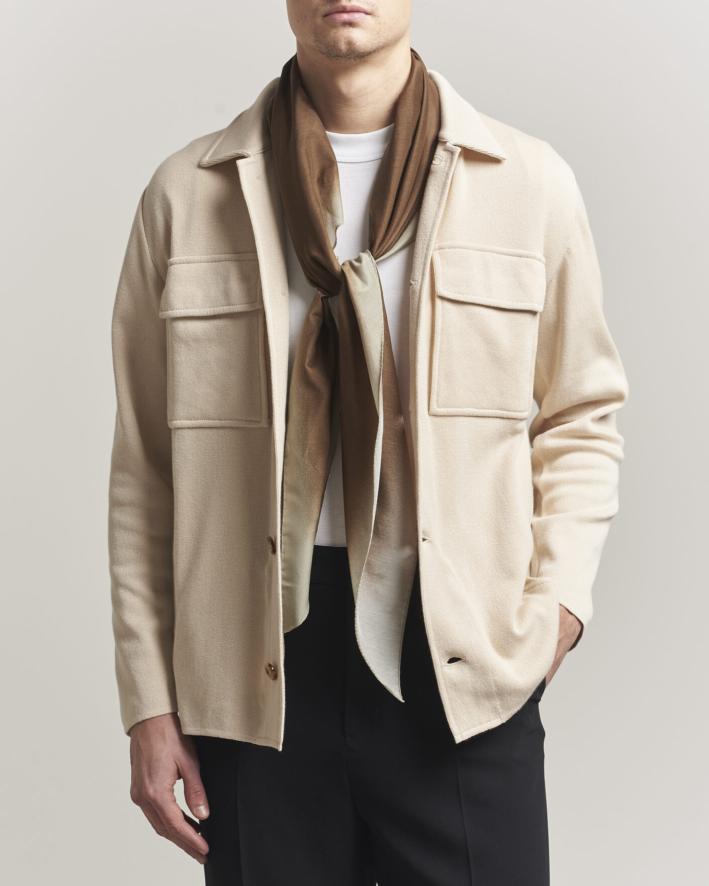 Herre | Jakker | Lardini | Knitted Cotton Pocket Shirt Jacket Beige