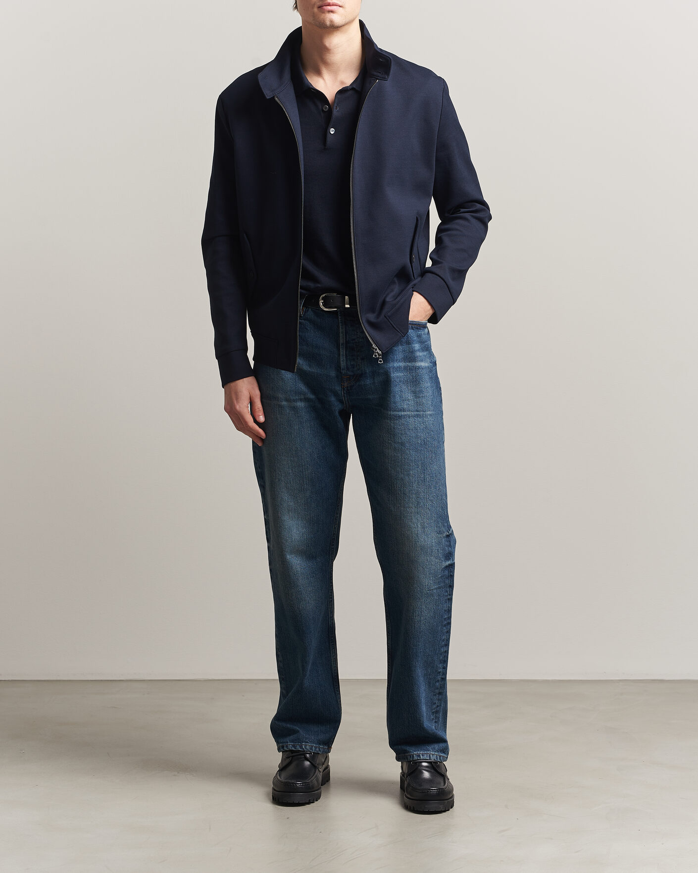 Herre | Jakker | Harris Wharf London | Loro Piana Cavalry Twill Harrington Jacket Navy Blue