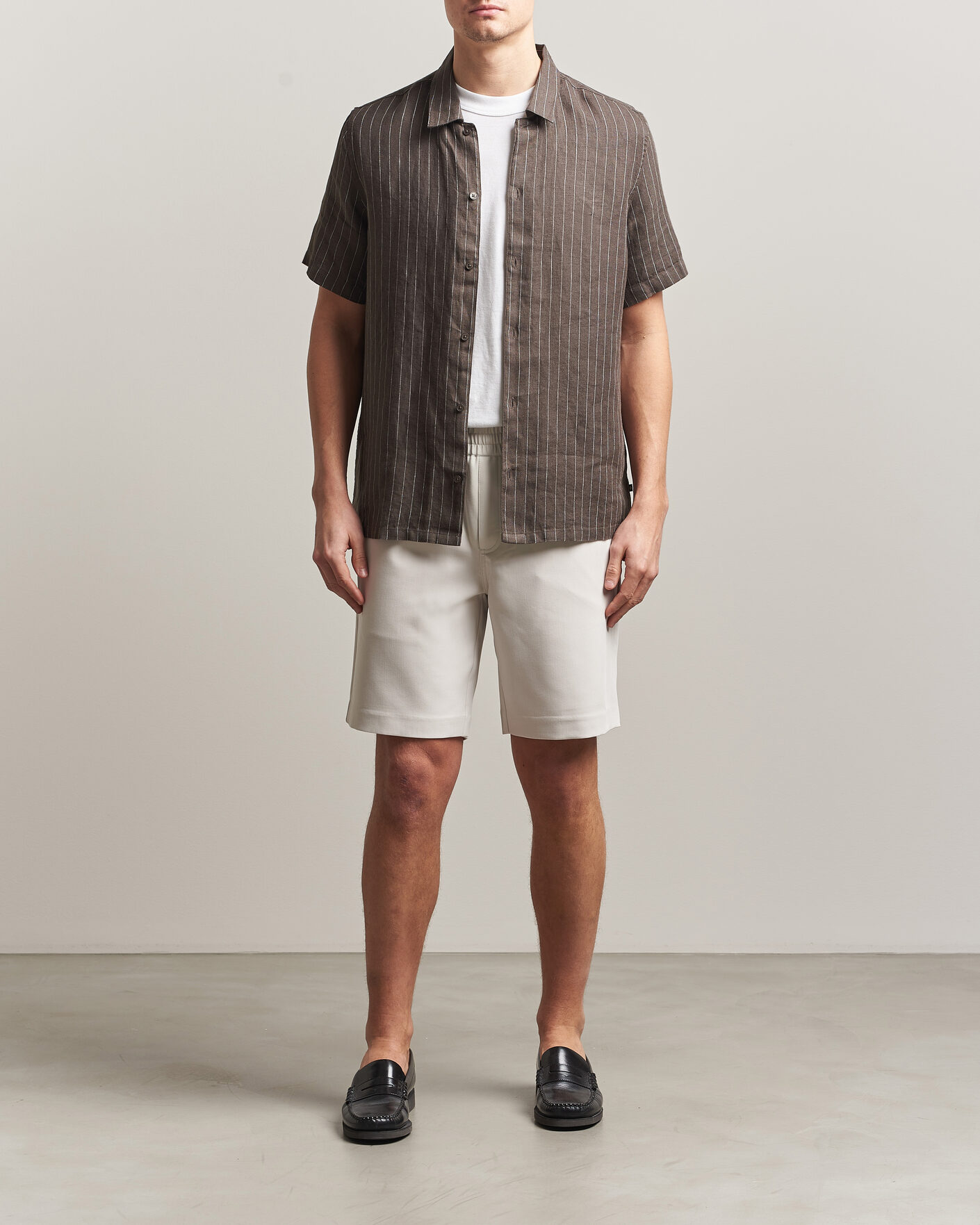 Herre | Skjorter | Samsøe Samsøe | Avan Linen Striped Short Sleeve Shirt Black Olive