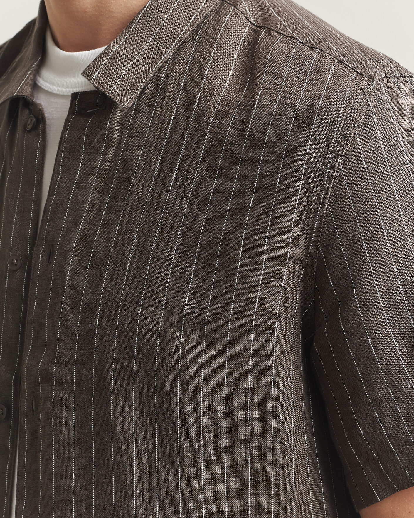 Herre | Skjorter | Samsøe Samsøe | Avan Linen Striped Short Sleeve Shirt Black Olive