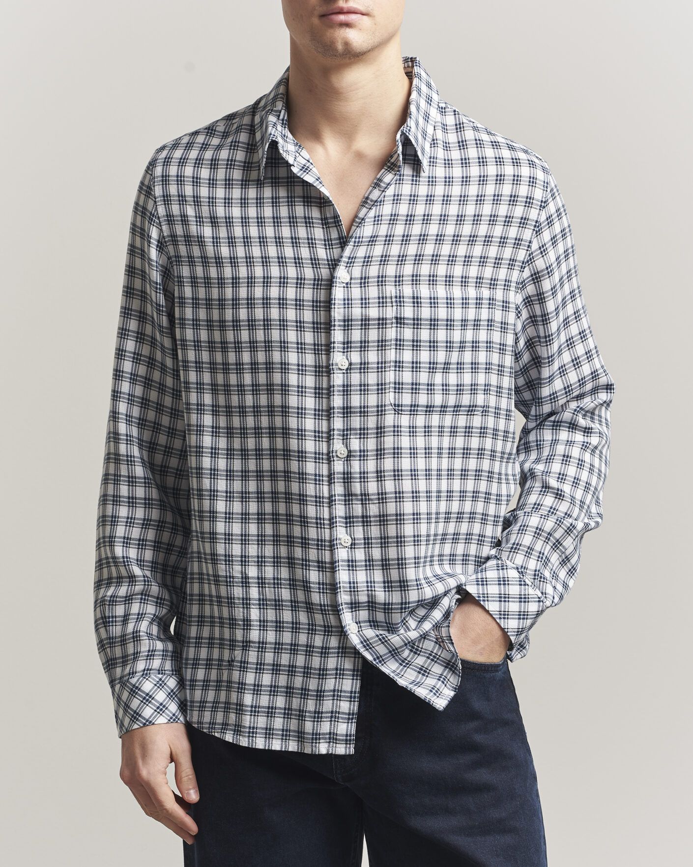 Herre | Skjorter | Samsøe Samsøe | Ryan Tencel Checked Shirt Blue