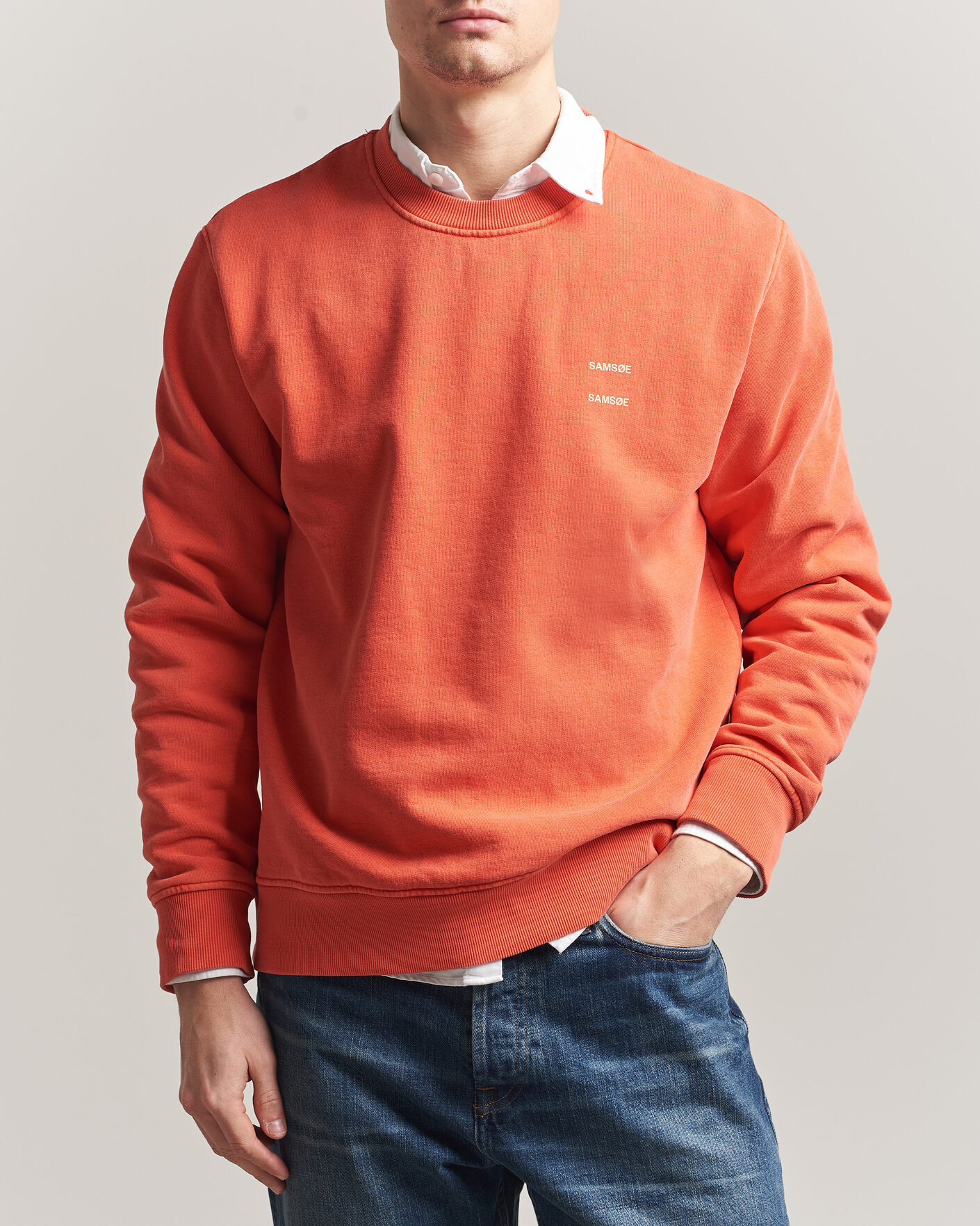Herre | Trøjer | Samsøe Samsøe | Joel Washed Organic Cotton Sweatshirt Aurora Red