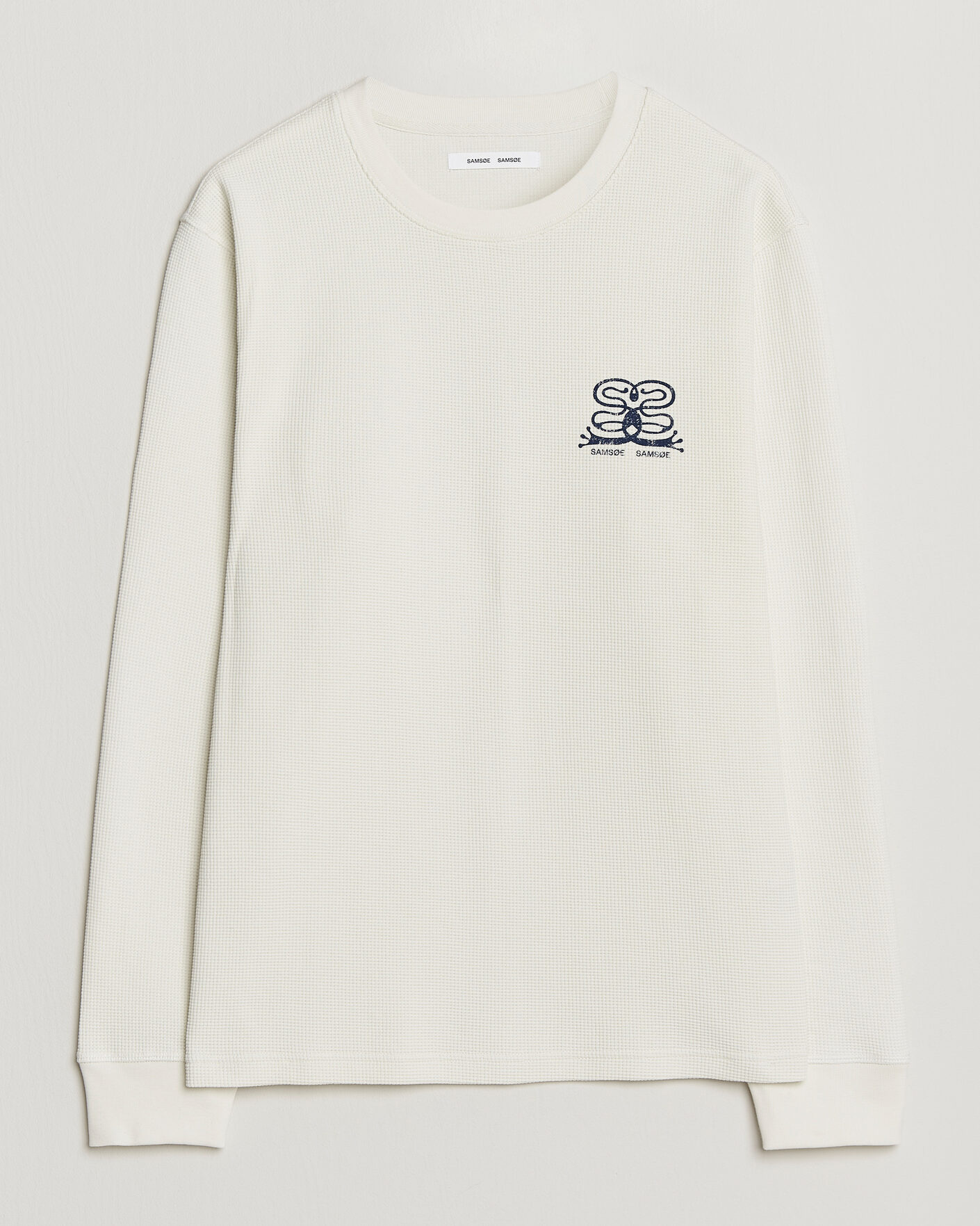 Herre | T-Shirts | Samsøe Samsøe | Fellow Waffle Printed Long Sleeve T-Shirt Clear Cream