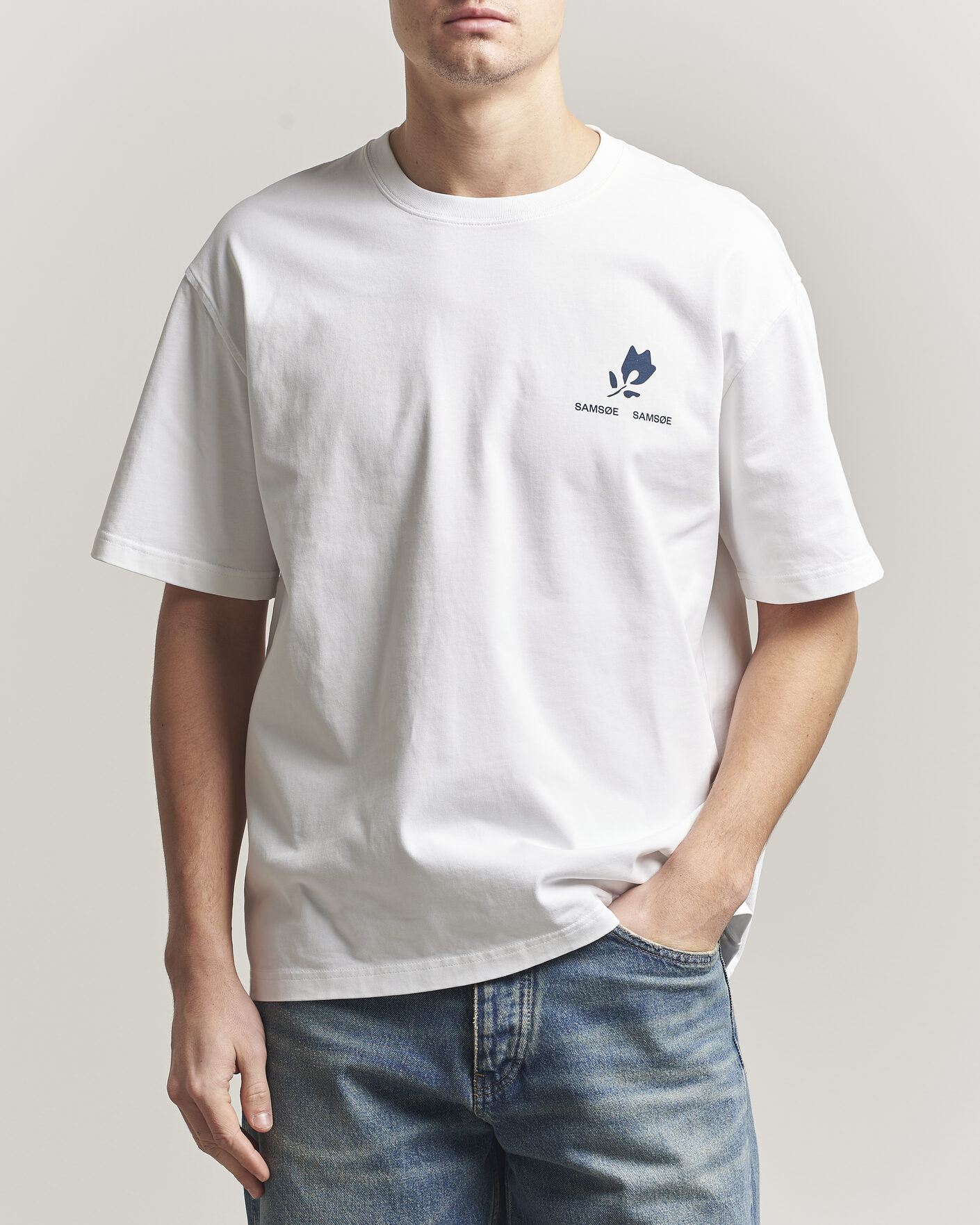 Herre | T-Shirts | Samsøe Samsøe | Cohen Printed Crew Neck T-Shirt White