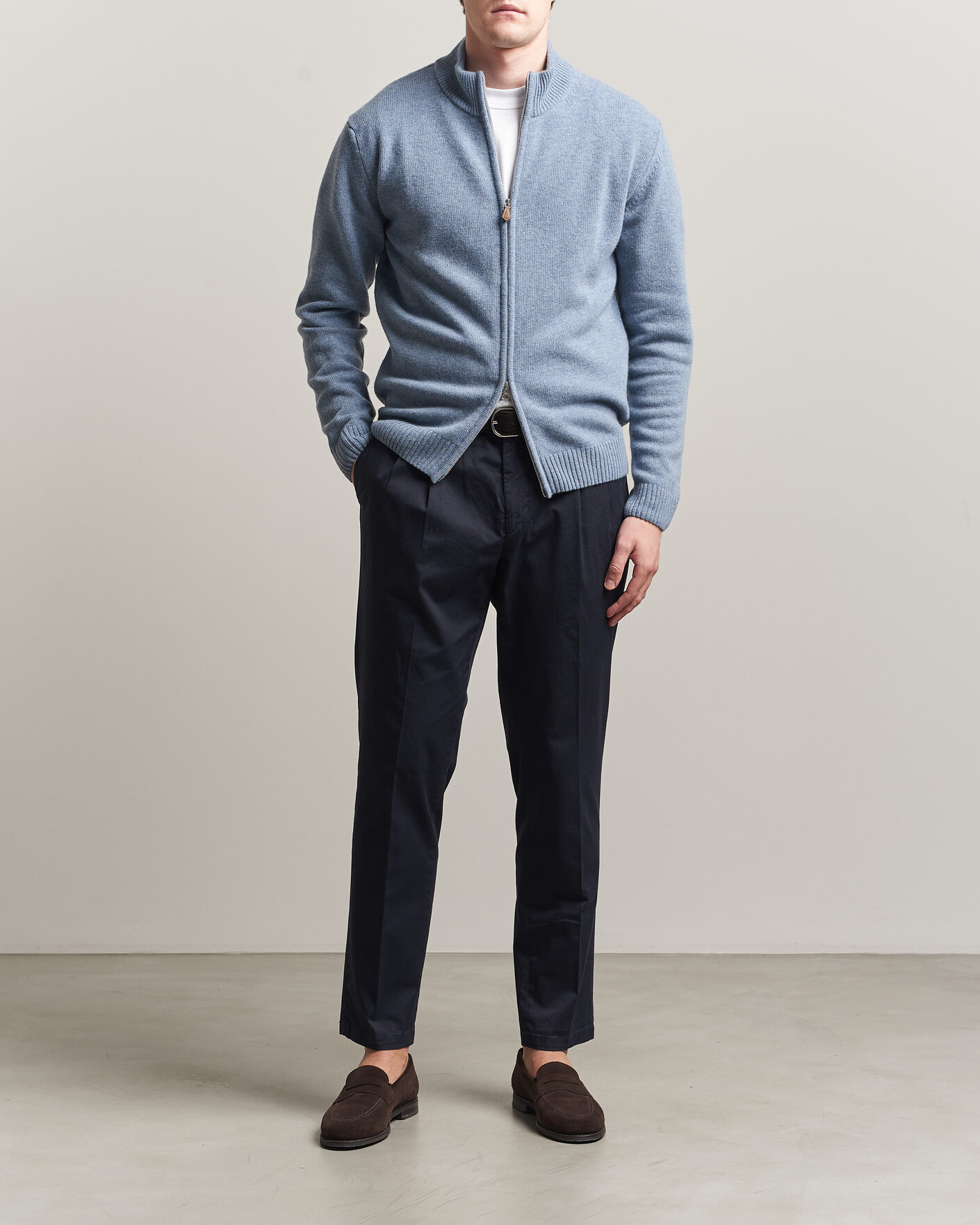 Herre | Trøjer | Stenströms | Brushed Merino Full Zip Light Blue
