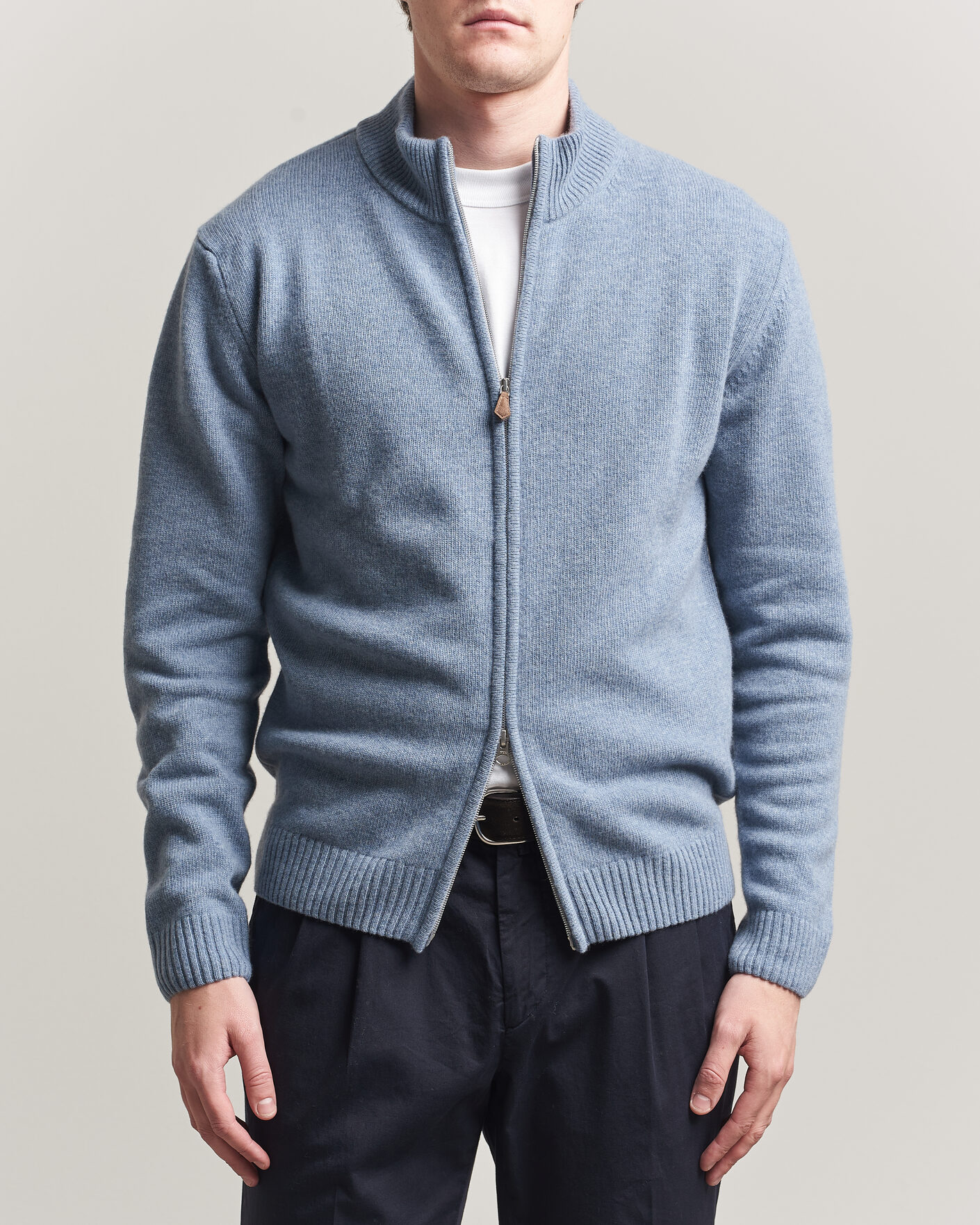 Herre | Trøjer | Stenströms | Brushed Merino Full Zip Light Blue