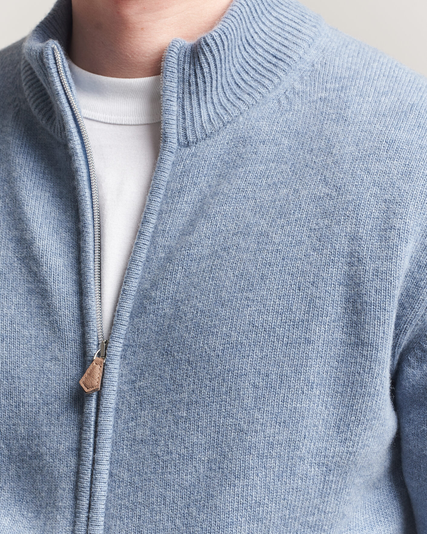 Herre | Trøjer | Stenströms | Brushed Merino Full Zip Light Blue