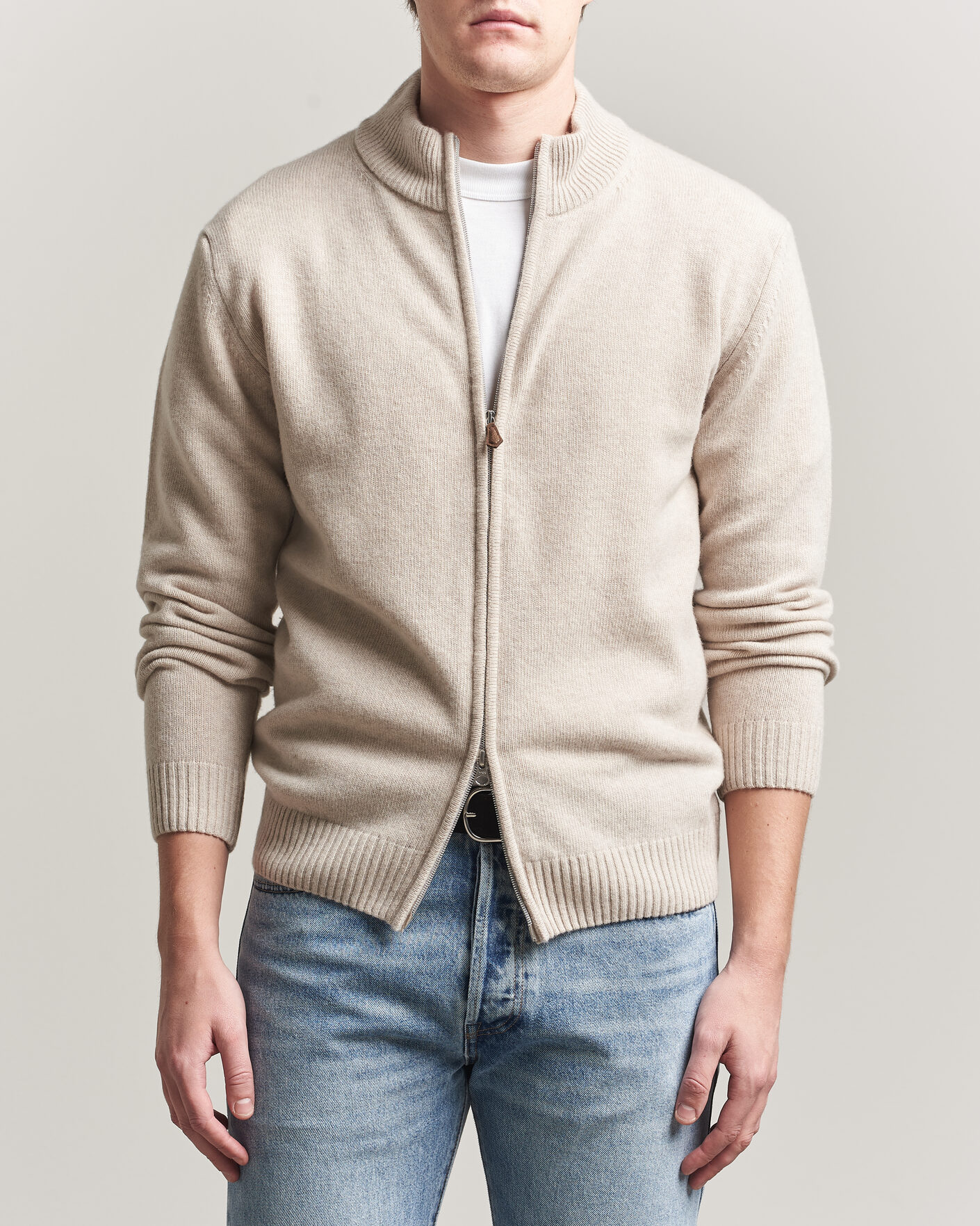 Herre | Trøjer | Stenströms | Brushed Merino Full Zip Beige