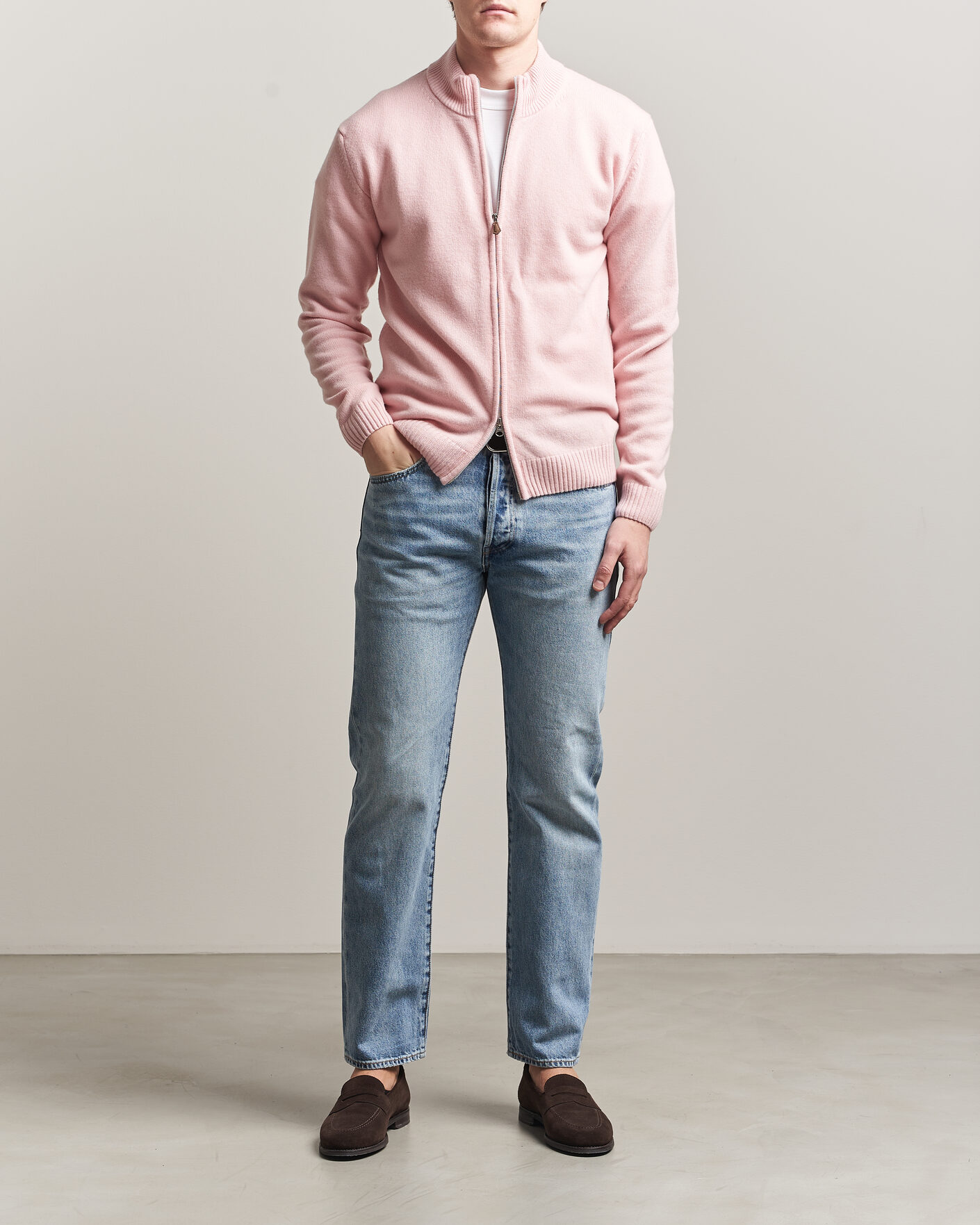 Herre | Trøjer | Stenströms | Brushed Merino Full Zip Pink
