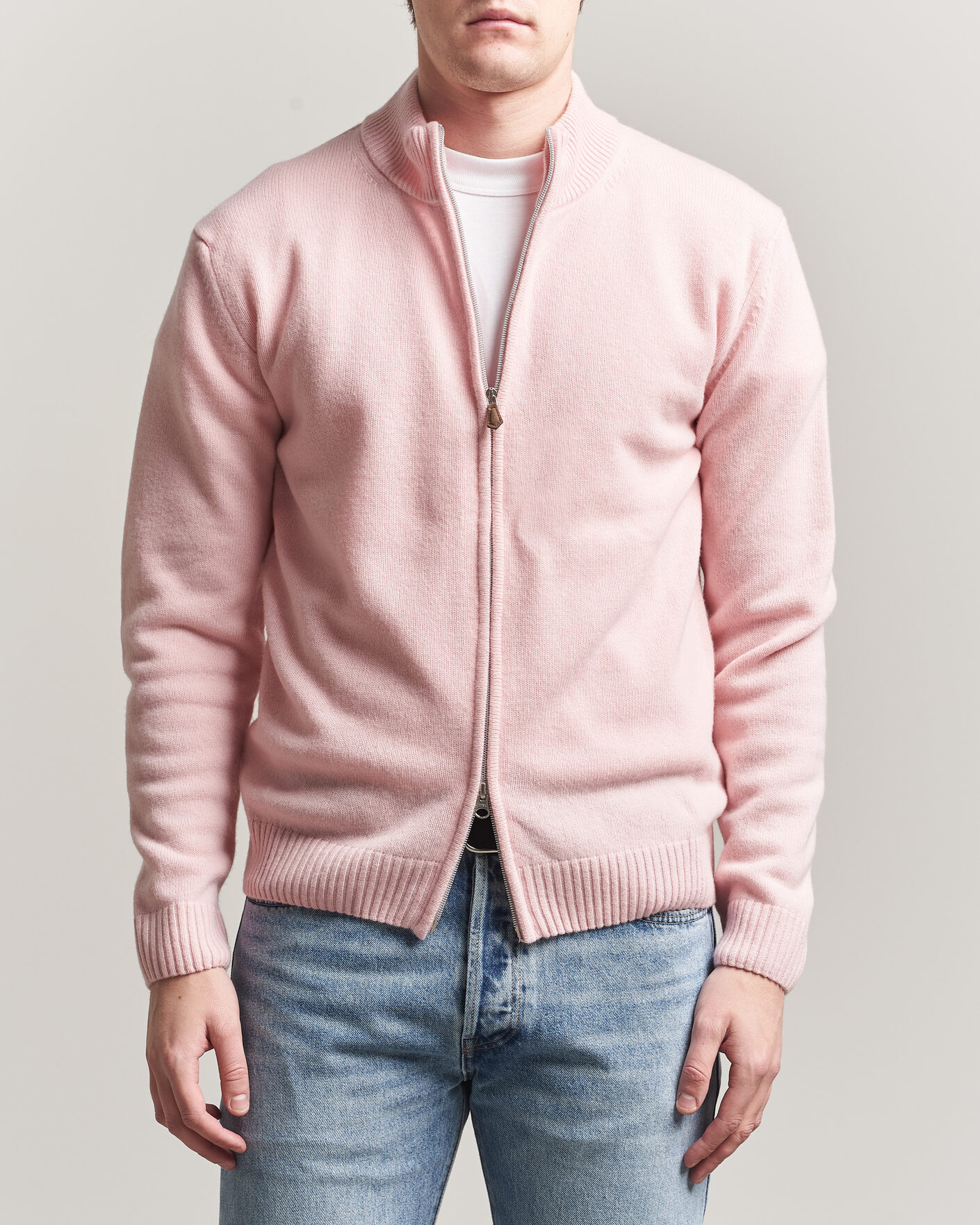 Herre | Trøjer | Stenströms | Brushed Merino Full Zip Pink