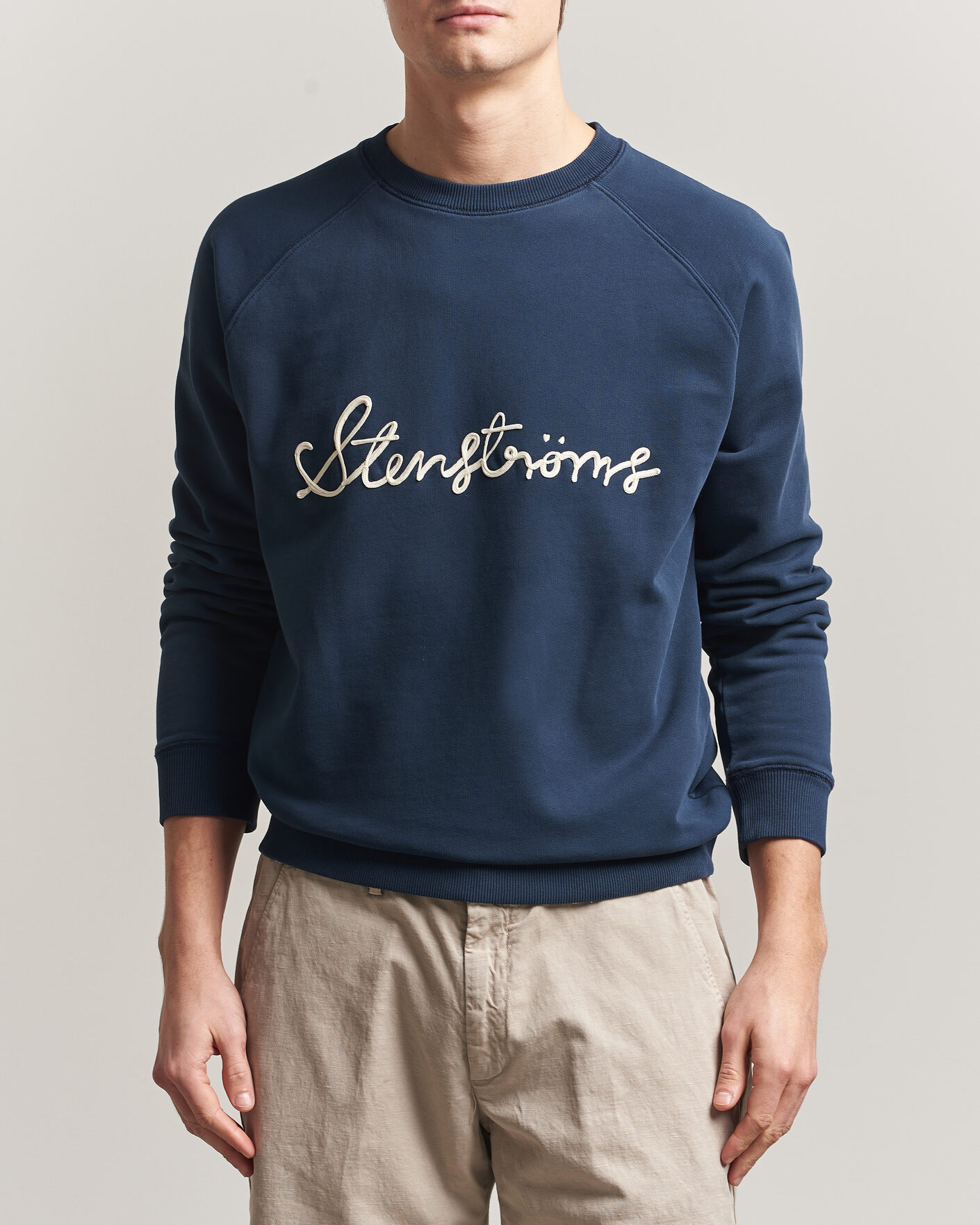 Herre | Trøjer | Stenströms | Raglan Crew Logo Sweater Navy