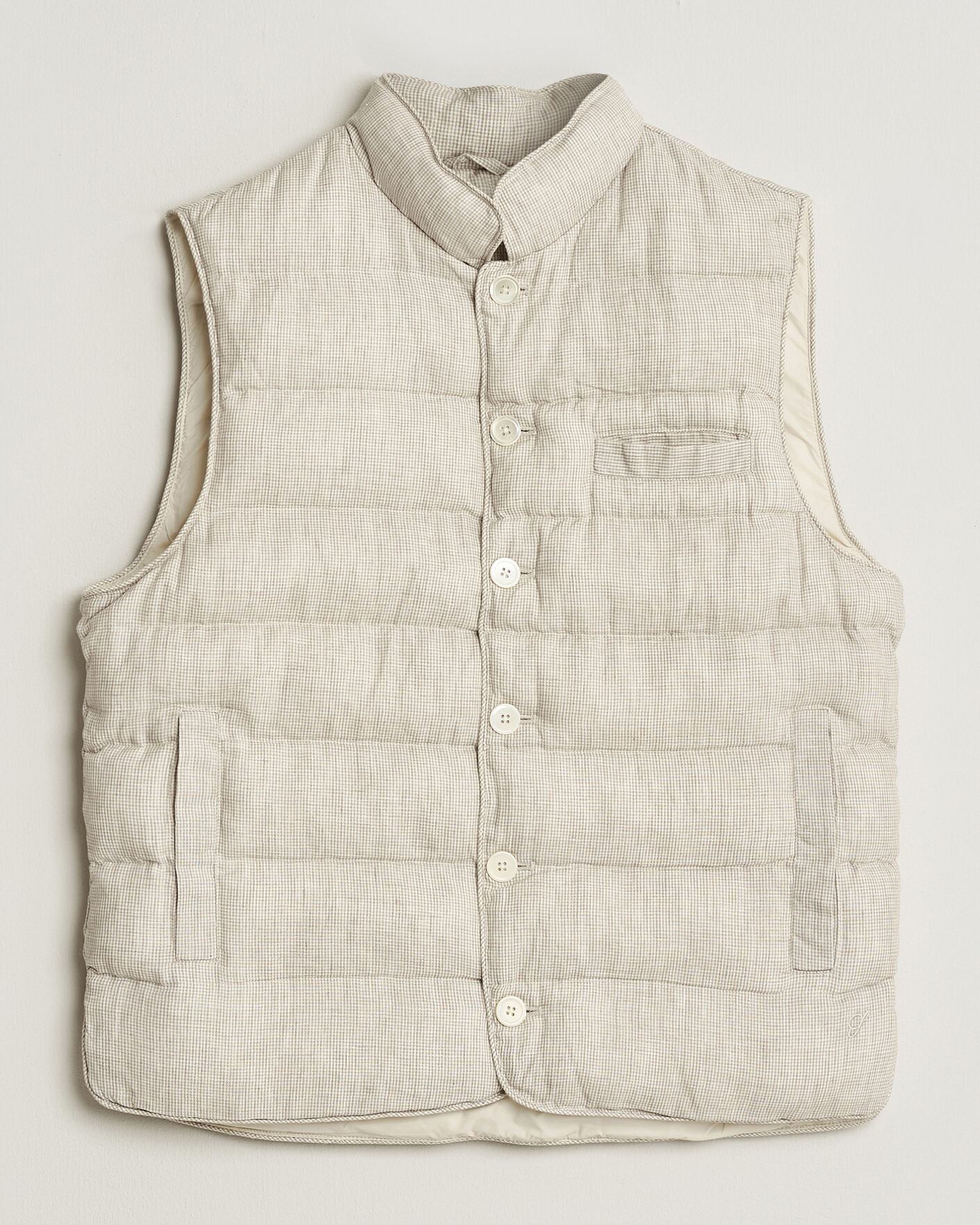 Herre | Veste | Stenströms | Padded Mini Houndstooth Linen Vest Beige