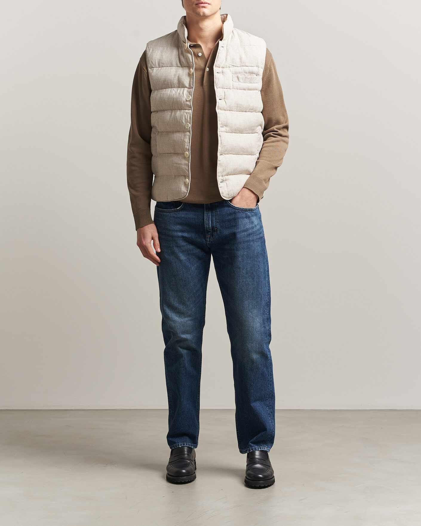 Herre | Veste | Stenströms | Padded Mini Houndstooth Linen Vest Beige