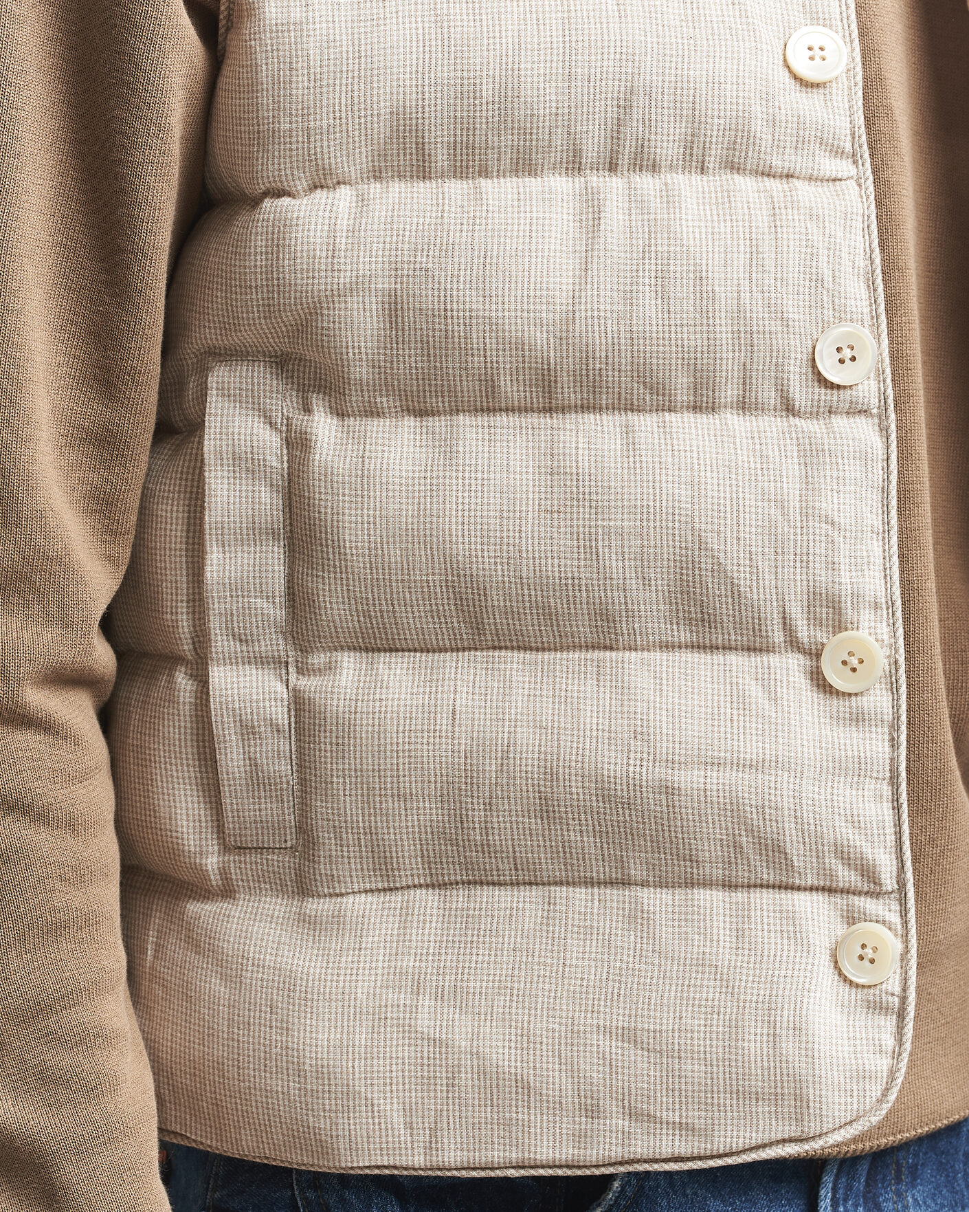 Herre | Veste | Stenströms | Padded Mini Houndstooth Linen Vest Beige