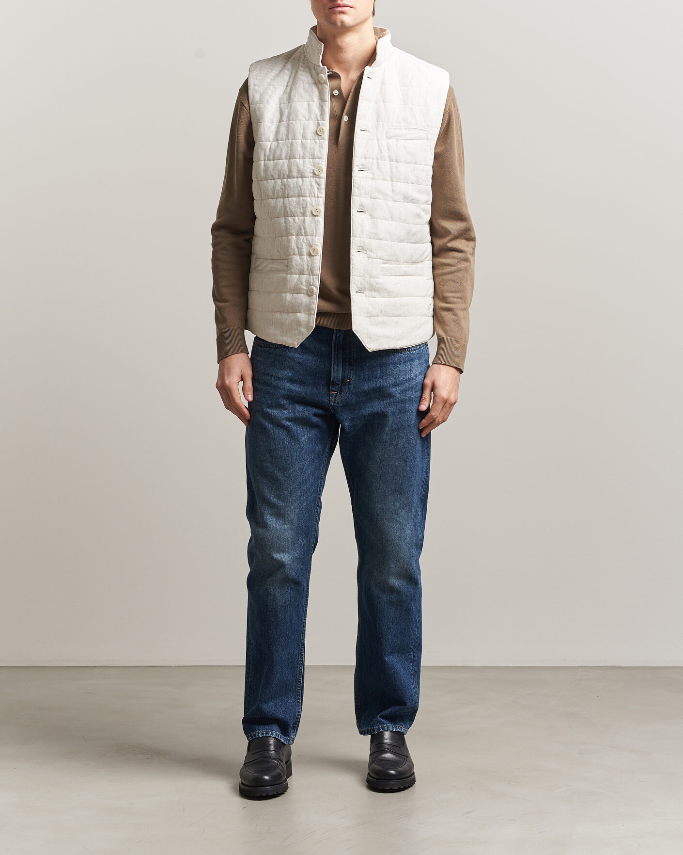 Herre | Veste | Stenströms | Mid Layer Pin Stripe Linen Vest Off White
