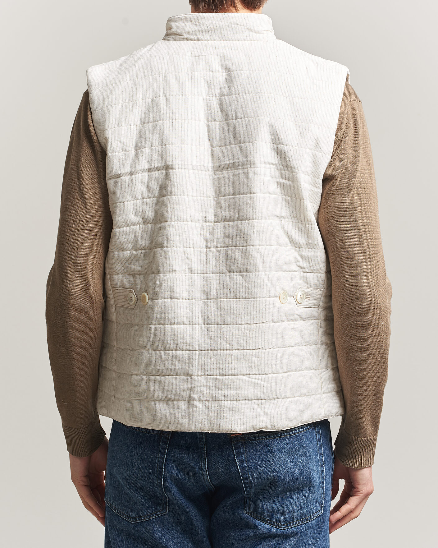Herre | Veste | Stenströms | Mid Layer Pin Stripe Linen Vest Off White