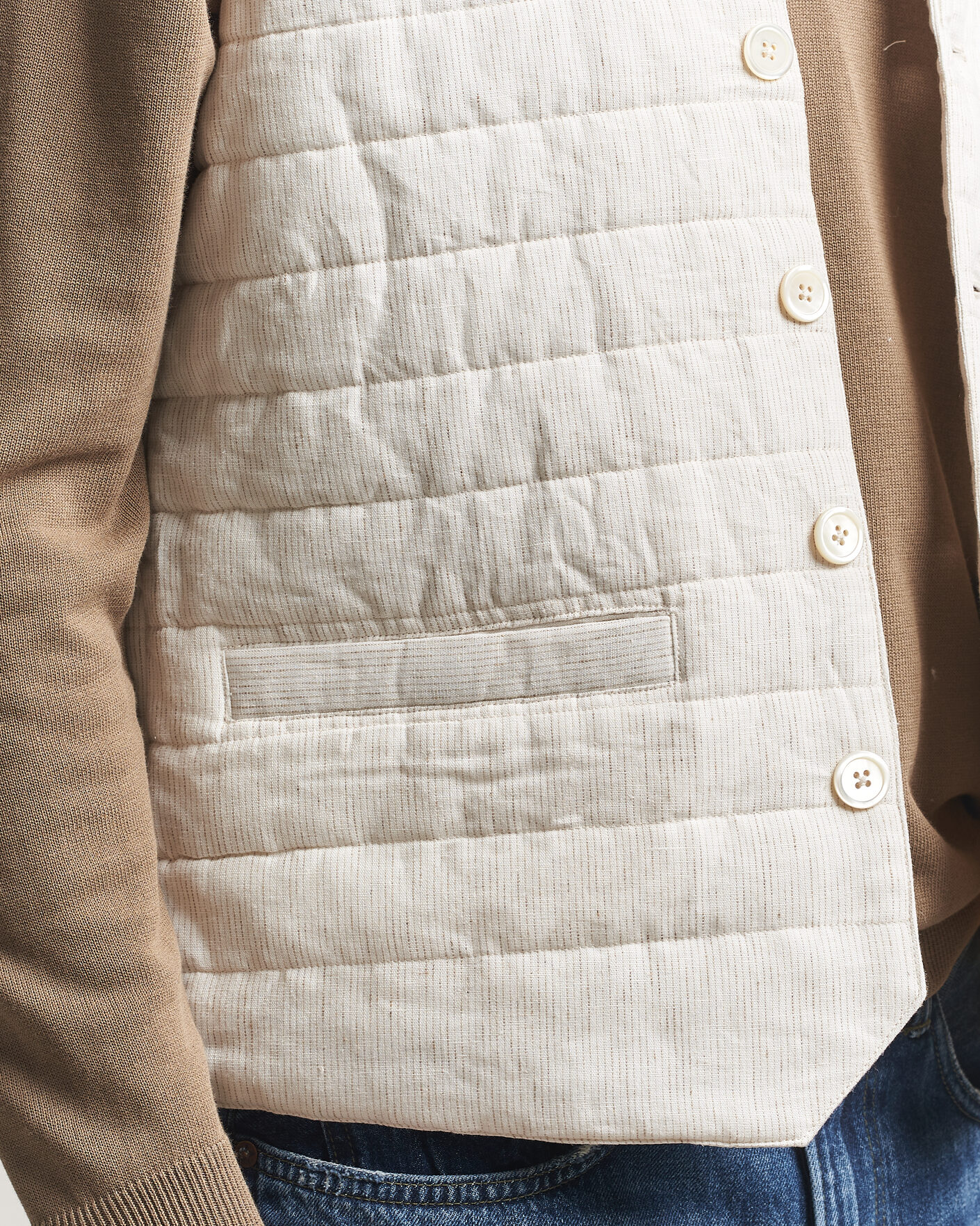 Herre | Veste | Stenströms | Mid Layer Pin Stripe Linen Vest Off White