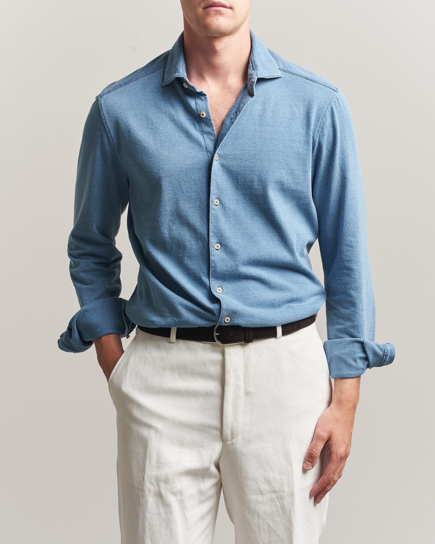 Herre | Skjorter | Stenströms | Jersey Denim Shirt Blue