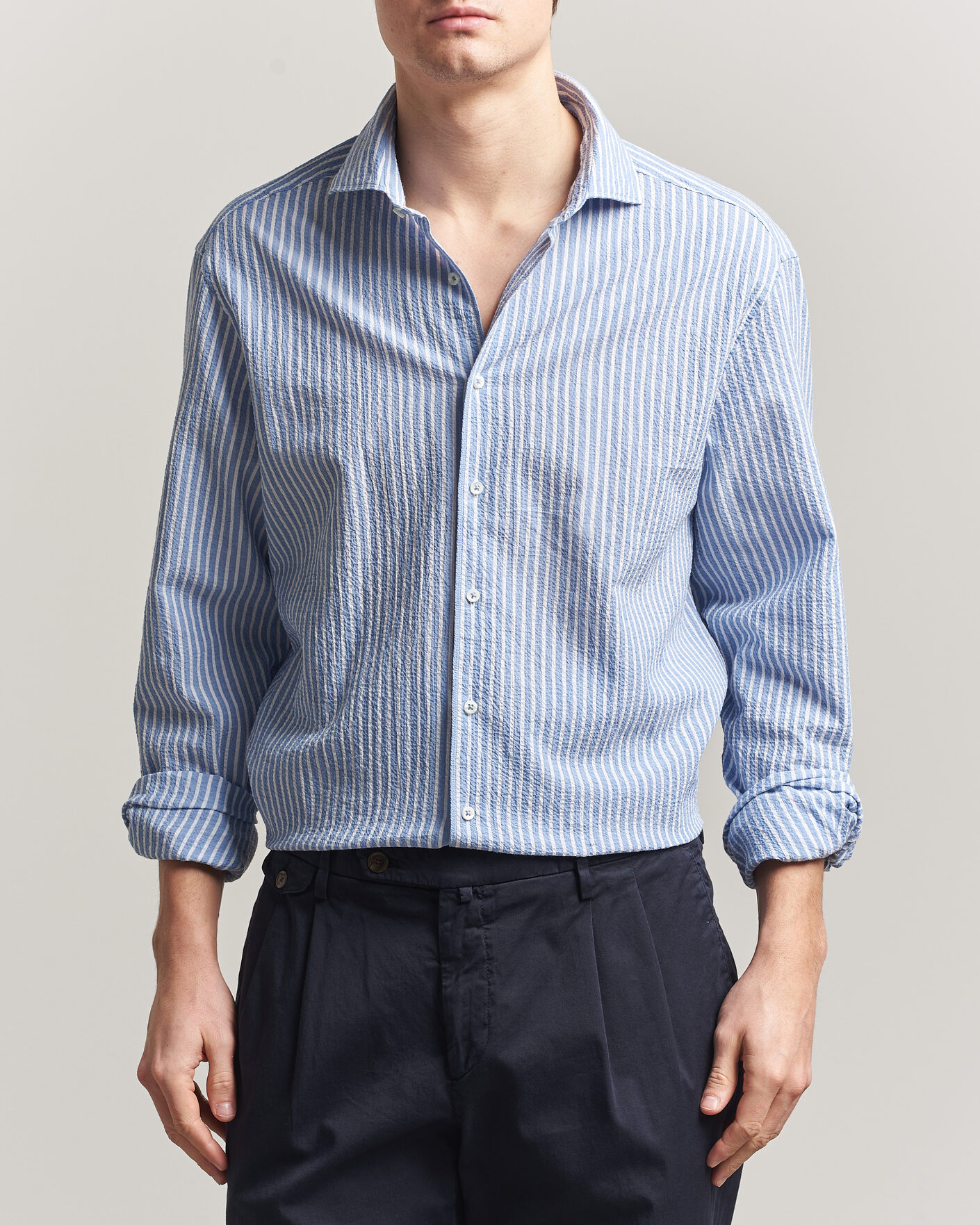 Herre | Skjorter | Stenströms | Regular Fit Striped Seersucker Shirt Blue