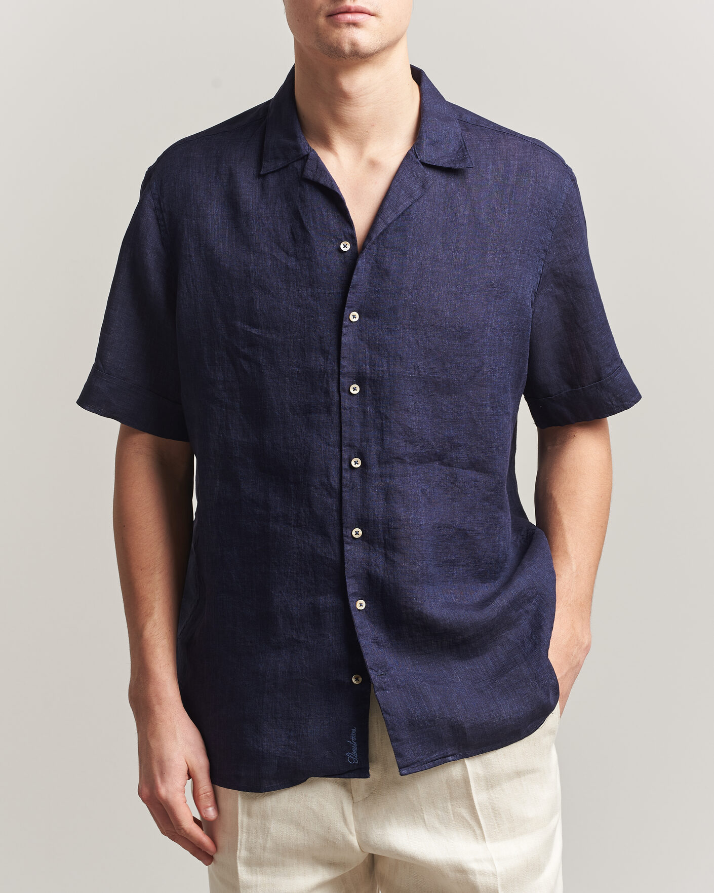 Herre | Skjorter | Stenströms | Short Sleeve Linen Shirt Navy