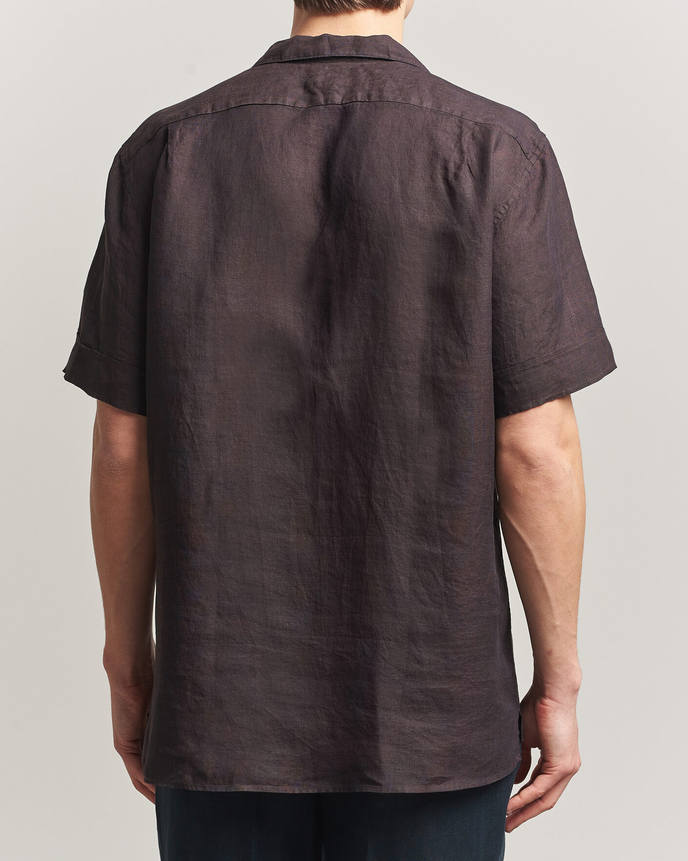 Herre | Skjorter | Stenströms | Short Sleeve Linen Shirt Dark Brown
