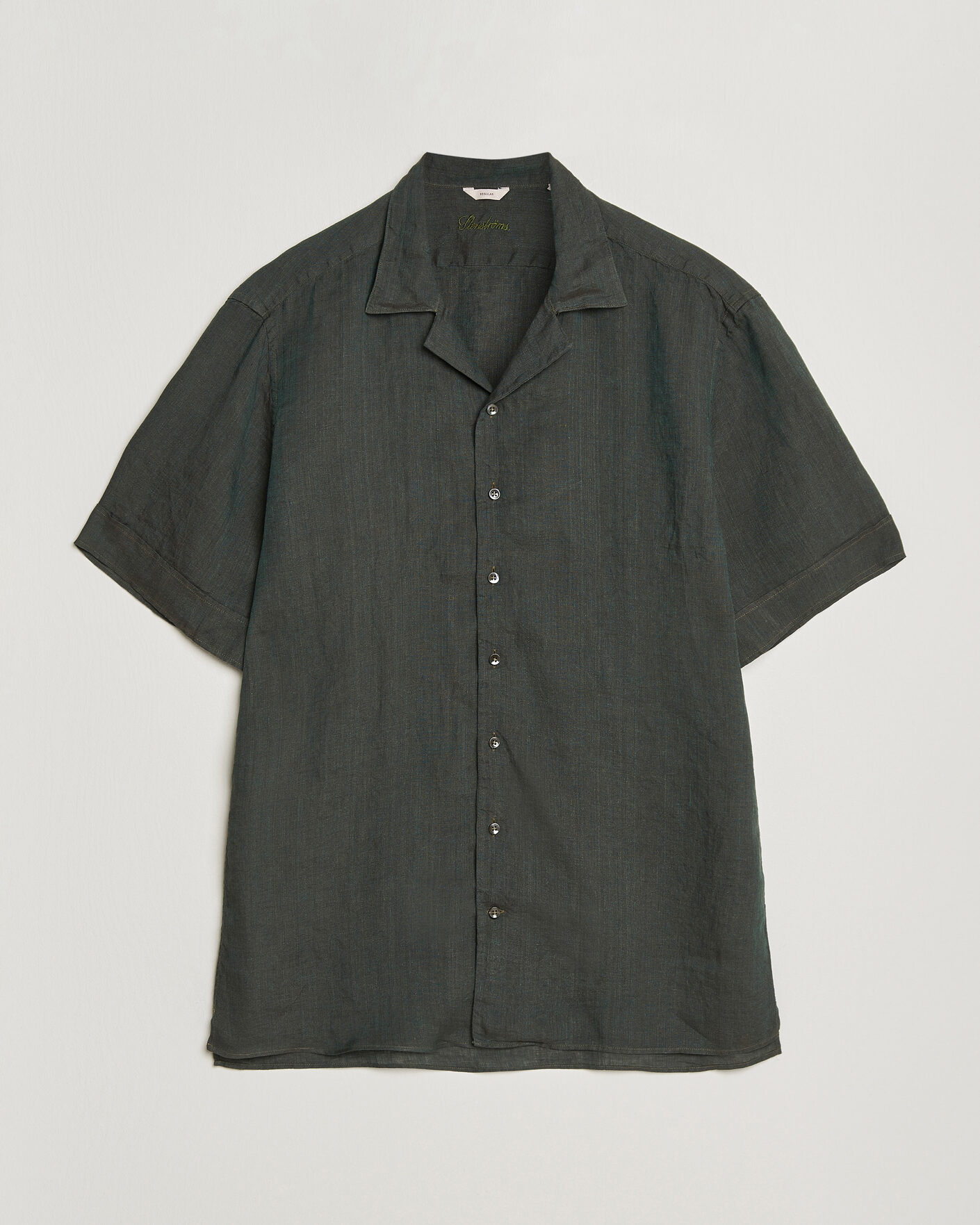 Herre | Skjorter | Stenströms | Short Sleeve Linen Shirt Dark Green