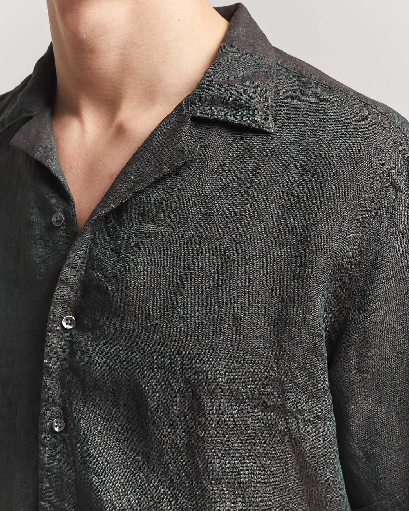 Herre | Skjorter | Stenströms | Short Sleeve Linen Shirt Dark Green