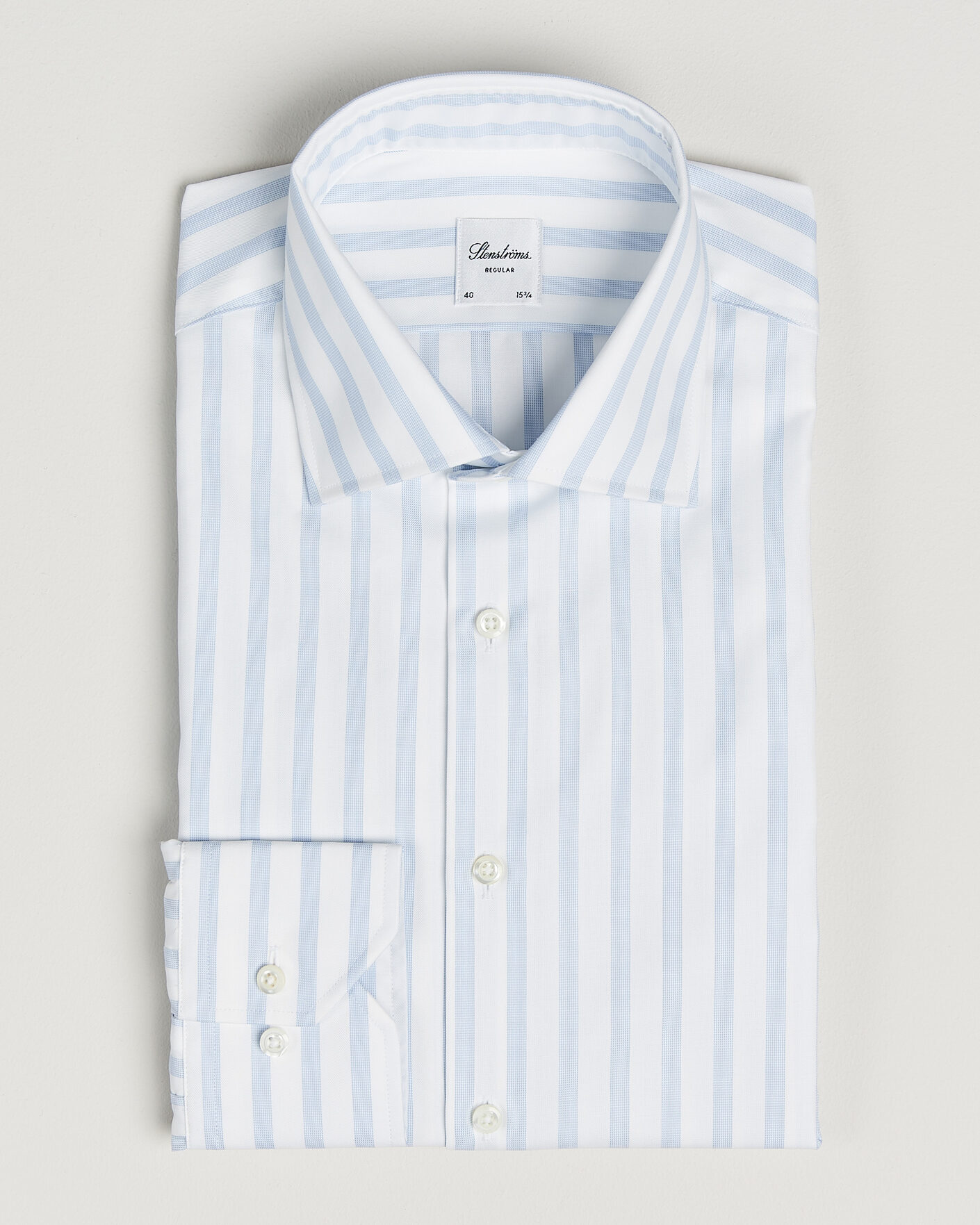 Herre | Skjorter | Stenströms | Regular Wide Stripe Twill Shirt Light Blue