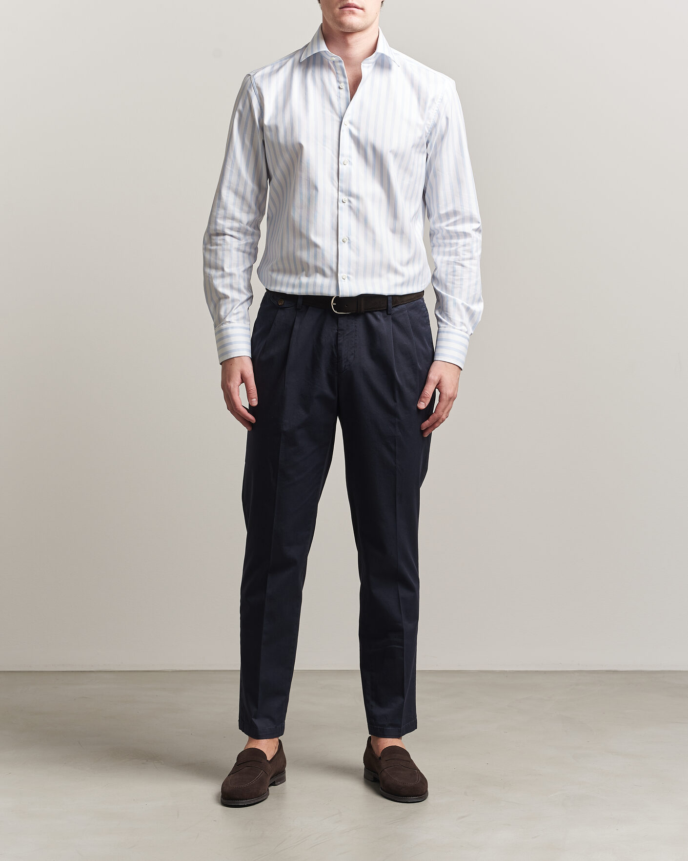 Herre | Skjorter | Stenströms | Regular Wide Stripe Twill Shirt Light Blue