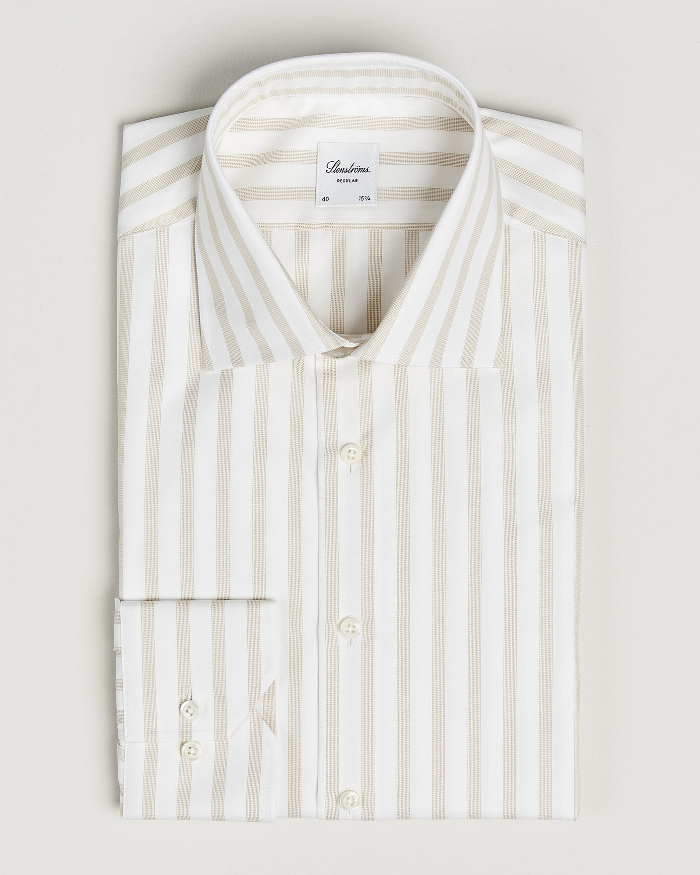 Herre | Skjorter | Stenströms | Regular Wide Stripe Twill Shirt Beige
