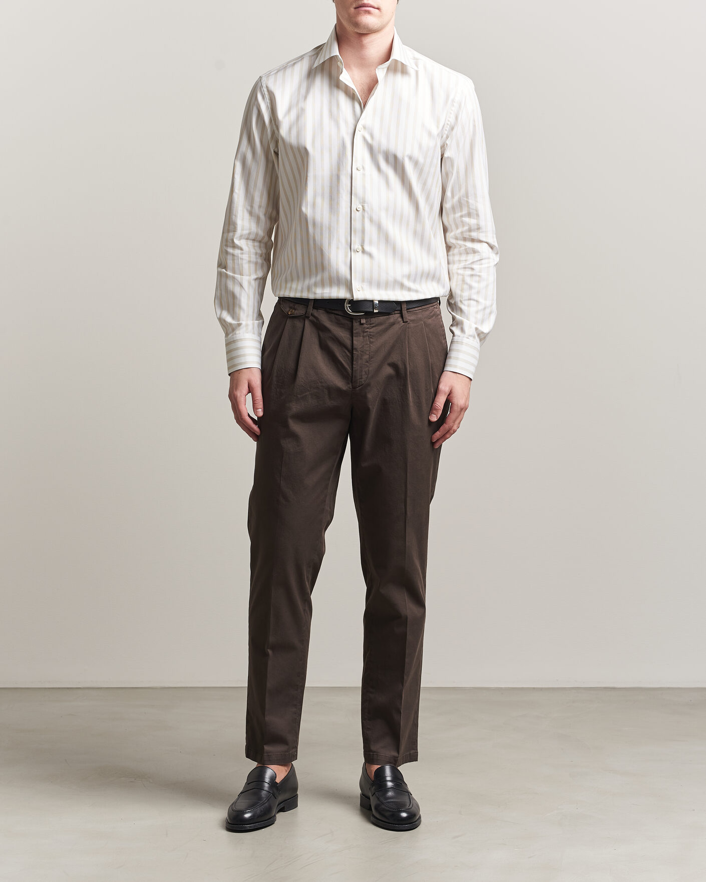 Herre | Skjorter | Stenströms | Regular Wide Stripe Twill Shirt Beige