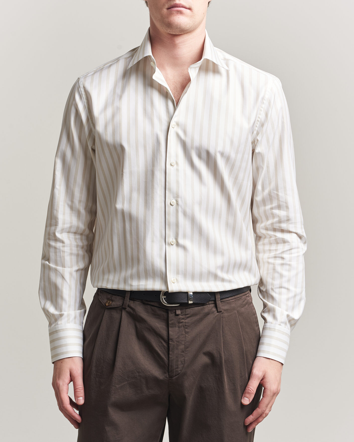 Herre | Skjorter | Stenströms | Regular Wide Stripe Twill Shirt Beige